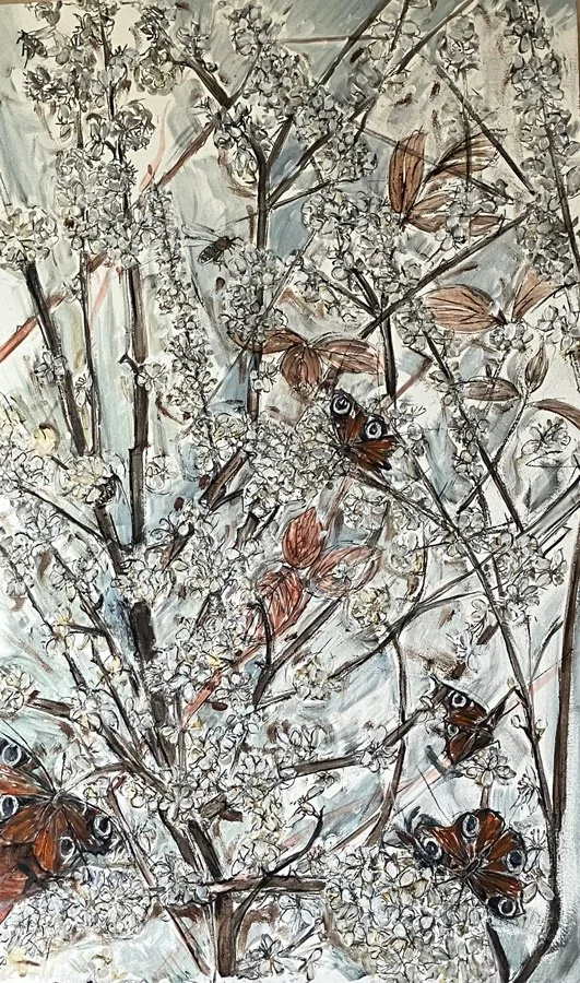 Early Spring - Black Thorn Snow & Peacock Butterflies
