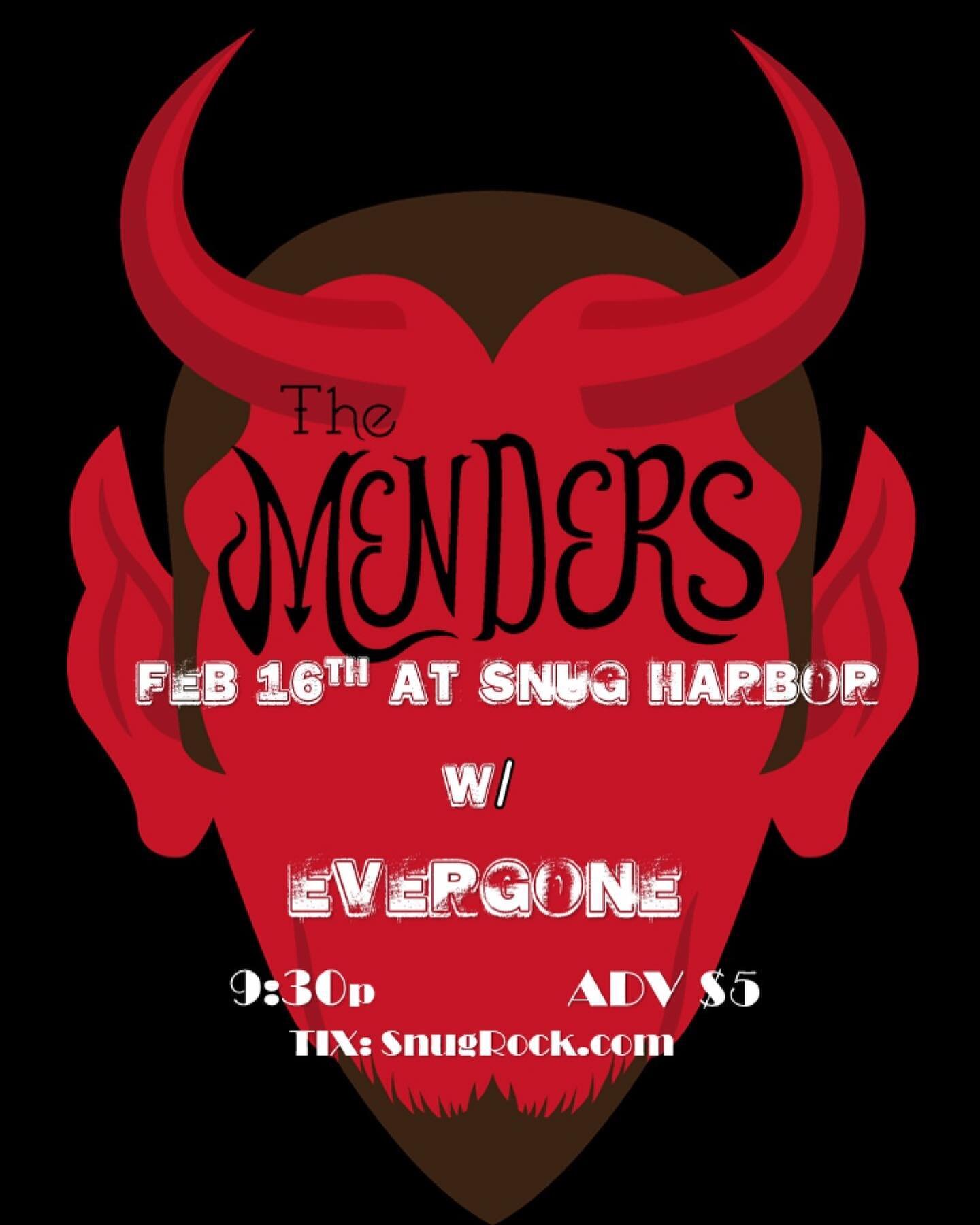 Happy Valentines Day! And happy 3rd week of the Snug Harbor residency! 
@snugharbornc 

This week we&rsquo;ll be featuring a ton of songs from our newest album &lsquo;The Devils Reel&rdquo;. With our good friends Evergone! @evergoneguitar 

Only two 