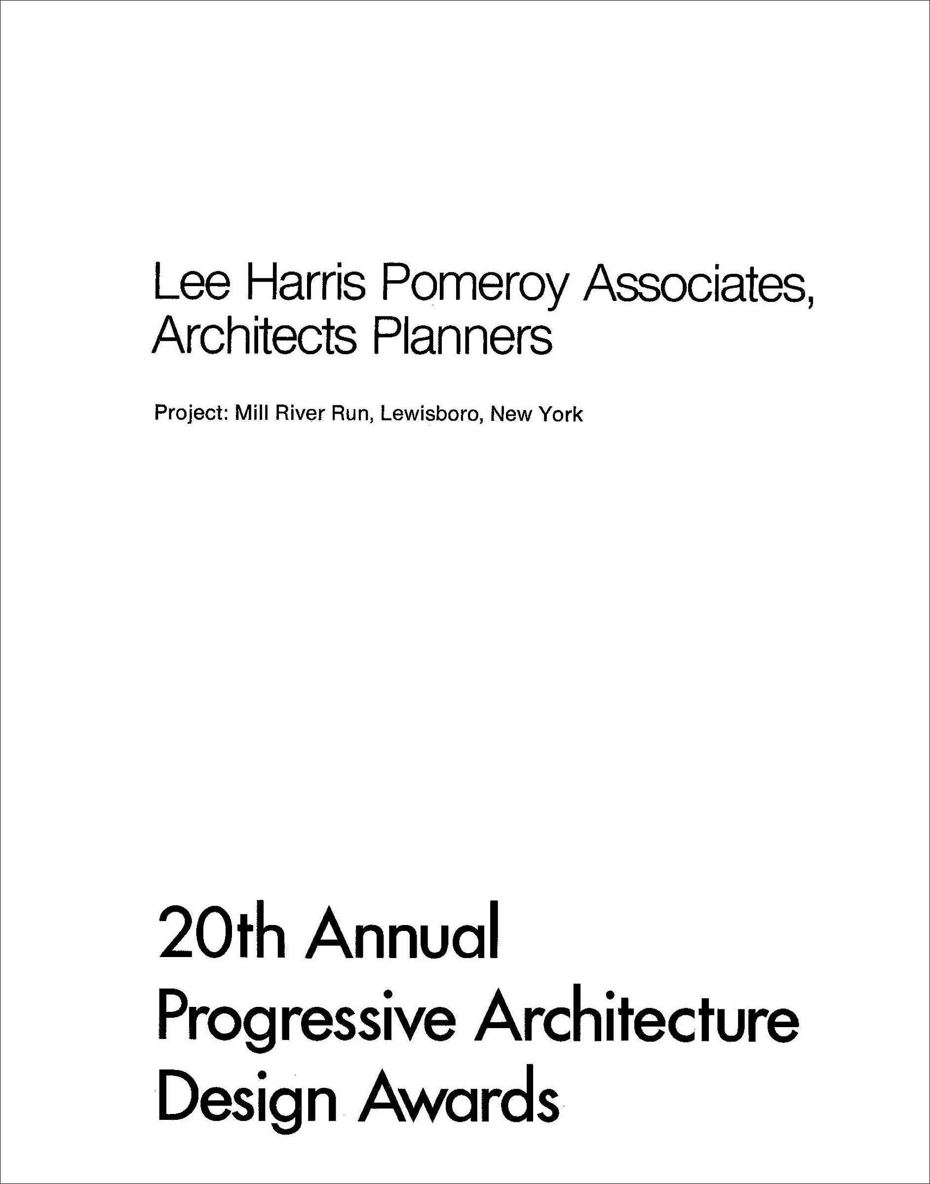 20th Annual Progressive Architecture Design Awards: Mill River Run
