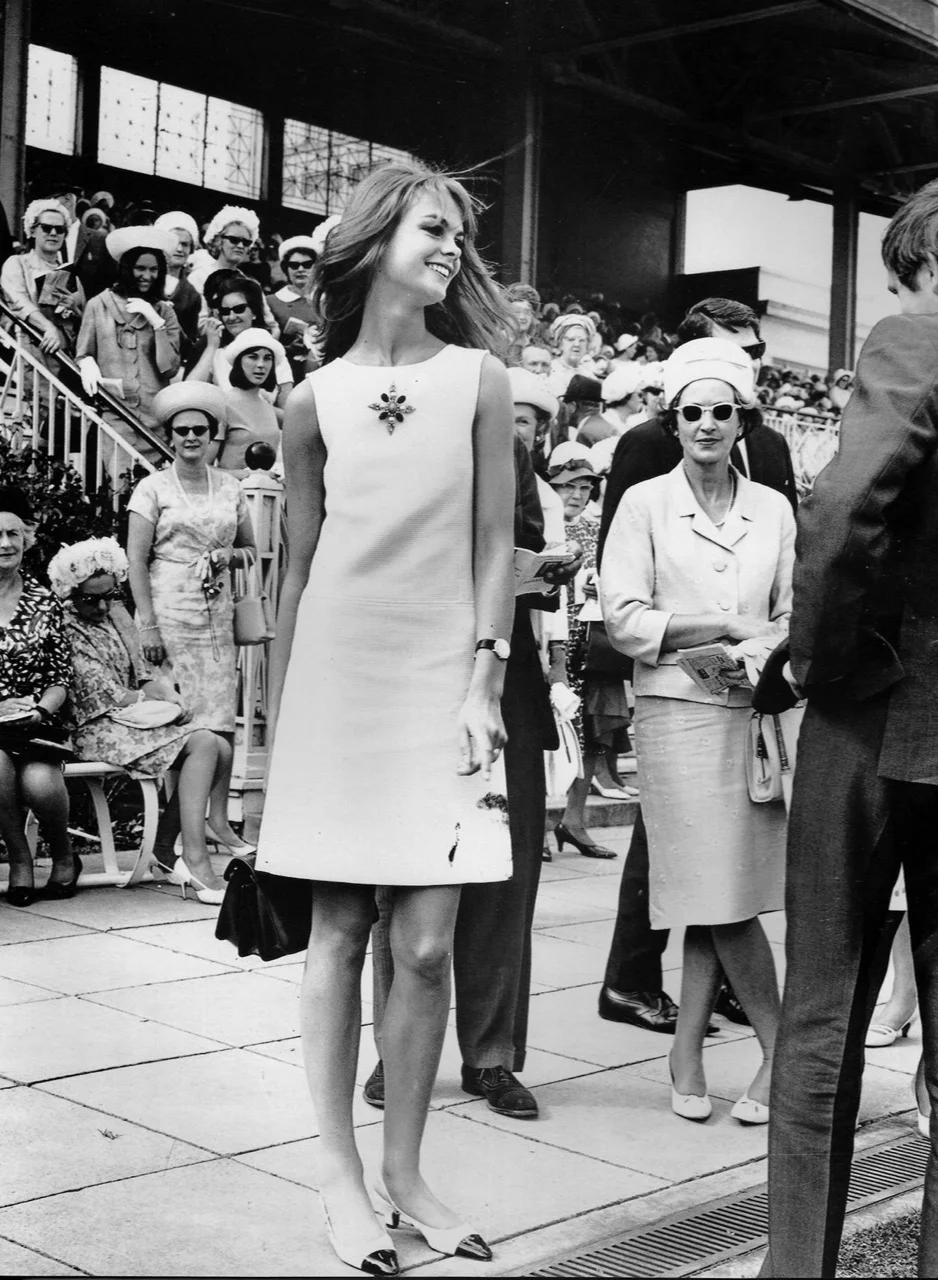 Jean Shrimpton at the Melbourne Races, 1965