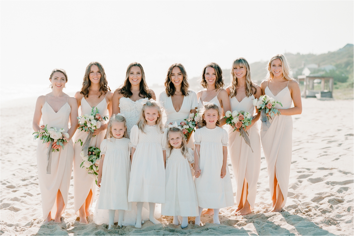 Bride, Bridesmaids and Flower Girls Photos on Beach Montauk
