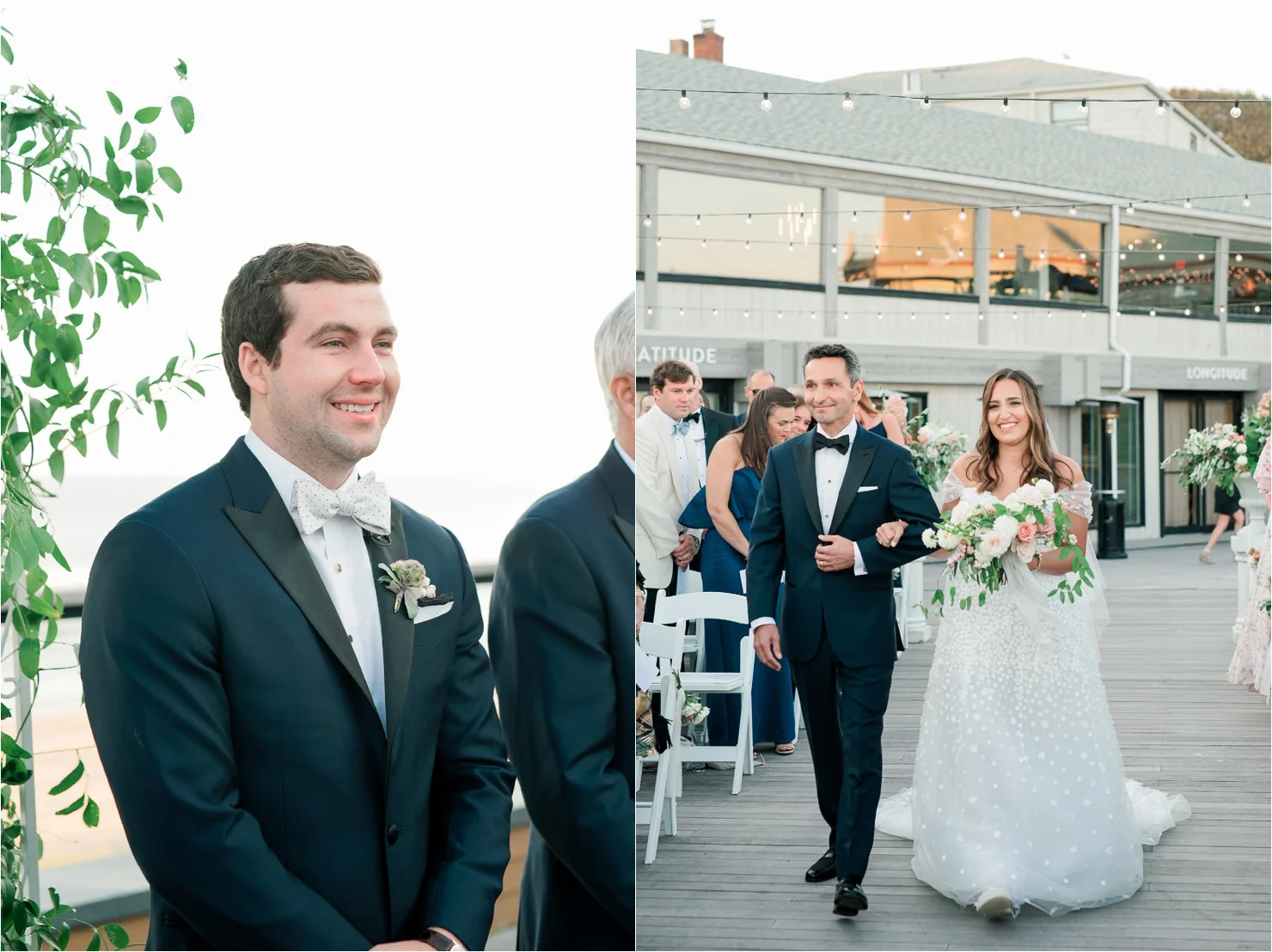 Bride and Dad walking down the Aisle at Gurneys Montauk