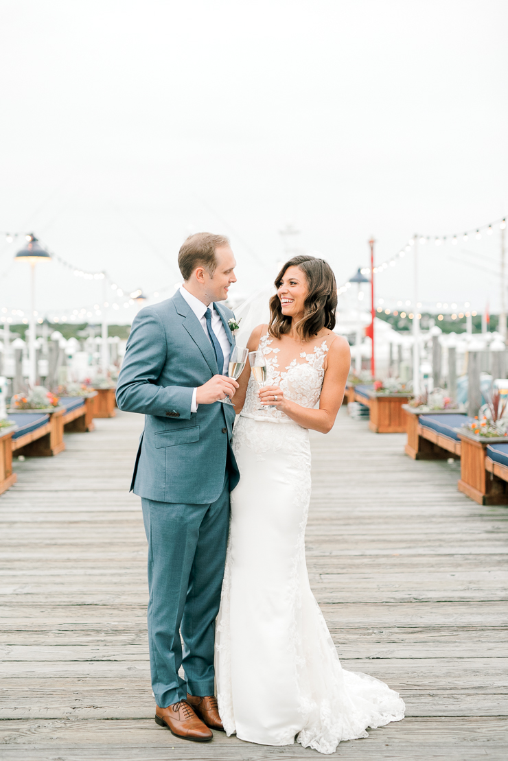 Bride and Groom Photos on Docks at Gurneys Montauk Star Island Resort