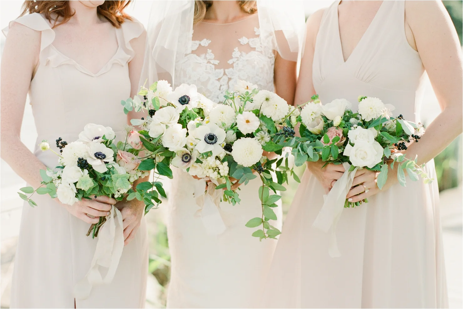 Bride and Bridesmaids Bouquets by Ava Floral Design Gurneys Star Island Wedding Photos
