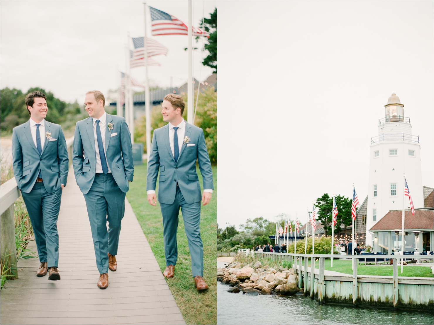 Groom and Groomsmen Walking on Dock Gurneys Star Island Wedding Photos