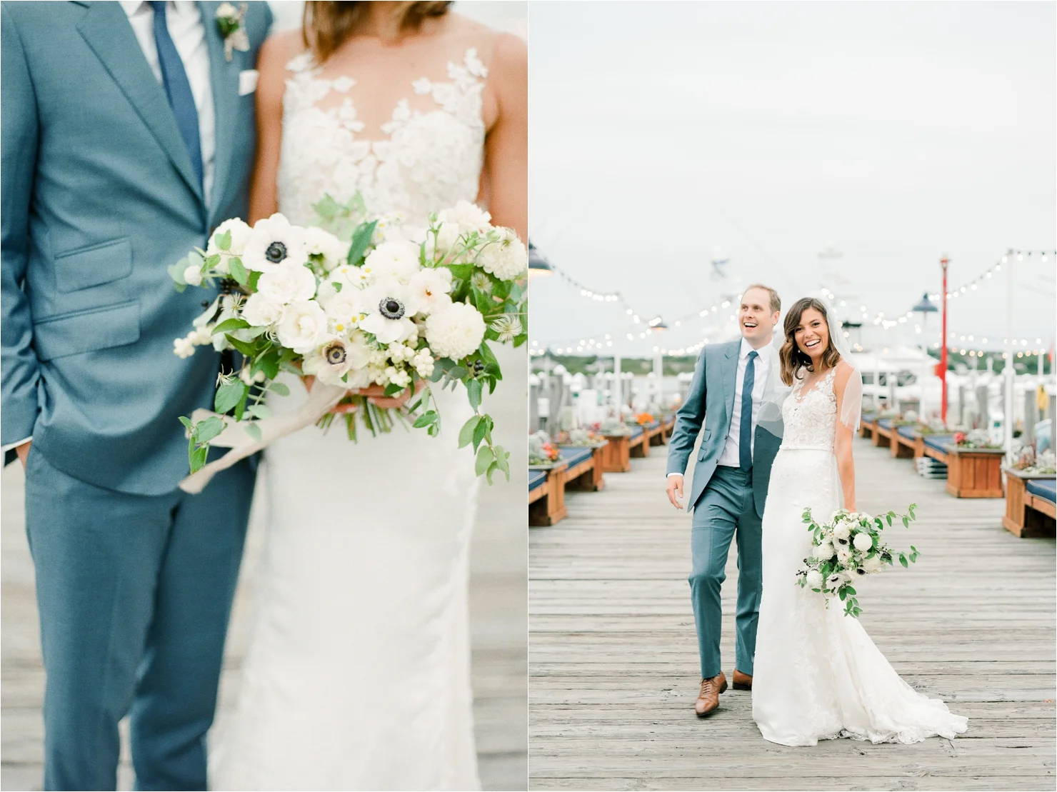 Bride and Groom Photos on Docks at Gurneys Montauk Star Island Resort