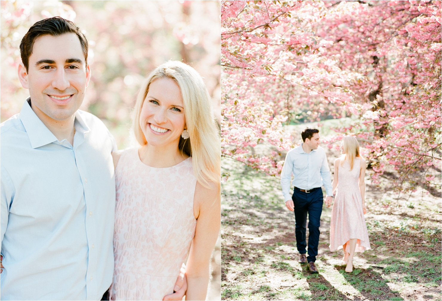 Bride Wearing Pink Dress in front of Cherry Blossoms