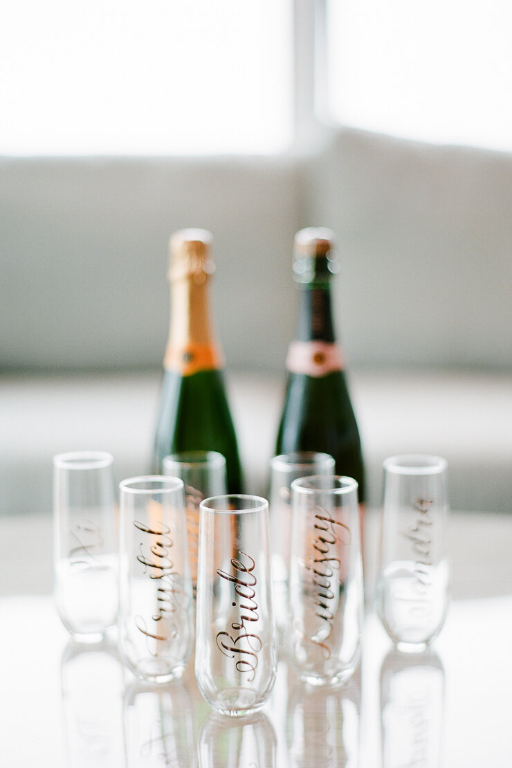 Custom Calligraphy Champagne Flutes for Bridesmaids 