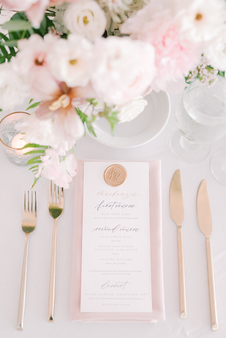 Blush and White Flowers at Reception