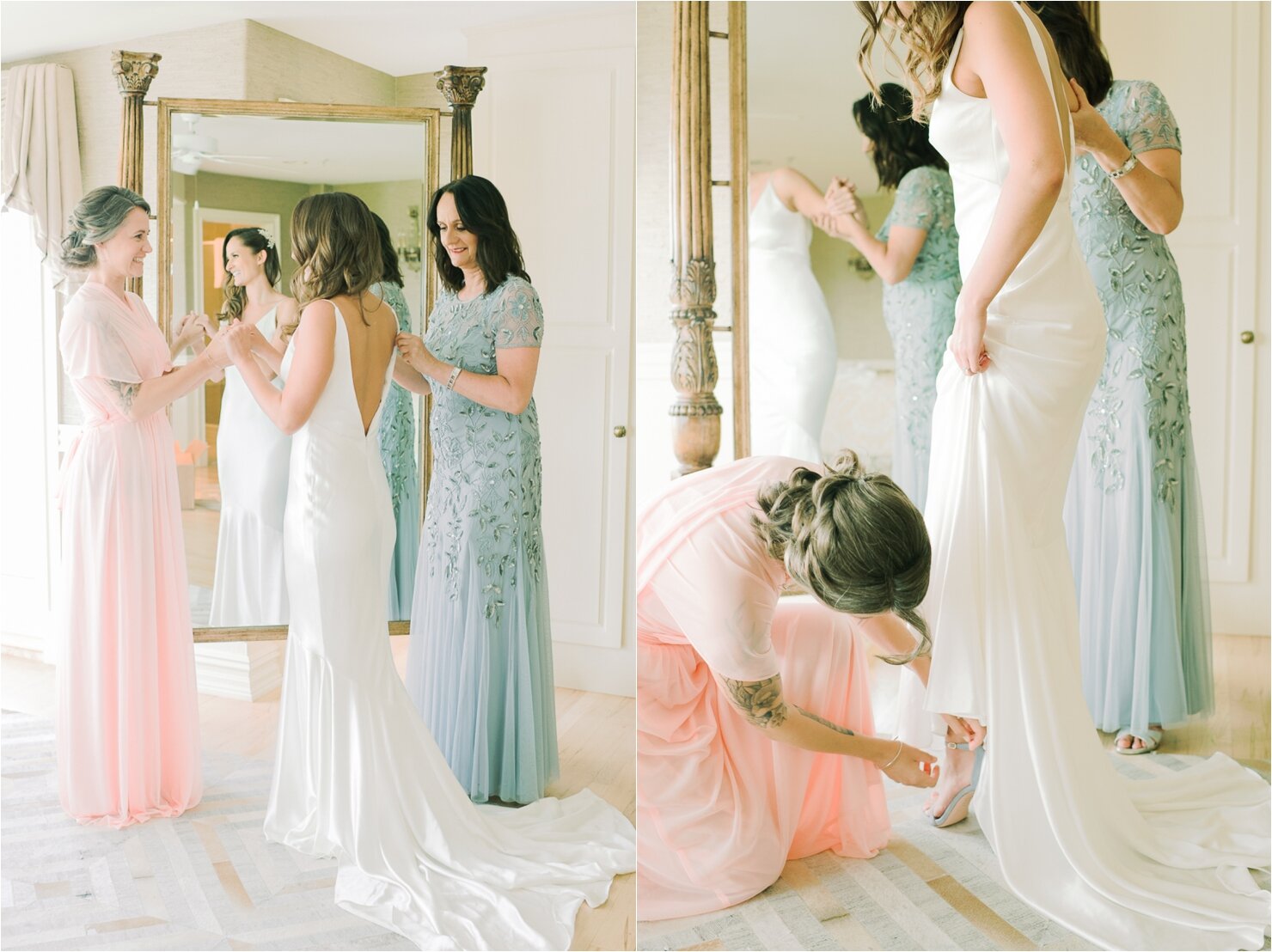 Bride, MOH, and Mother of the Bride Getting Dressed