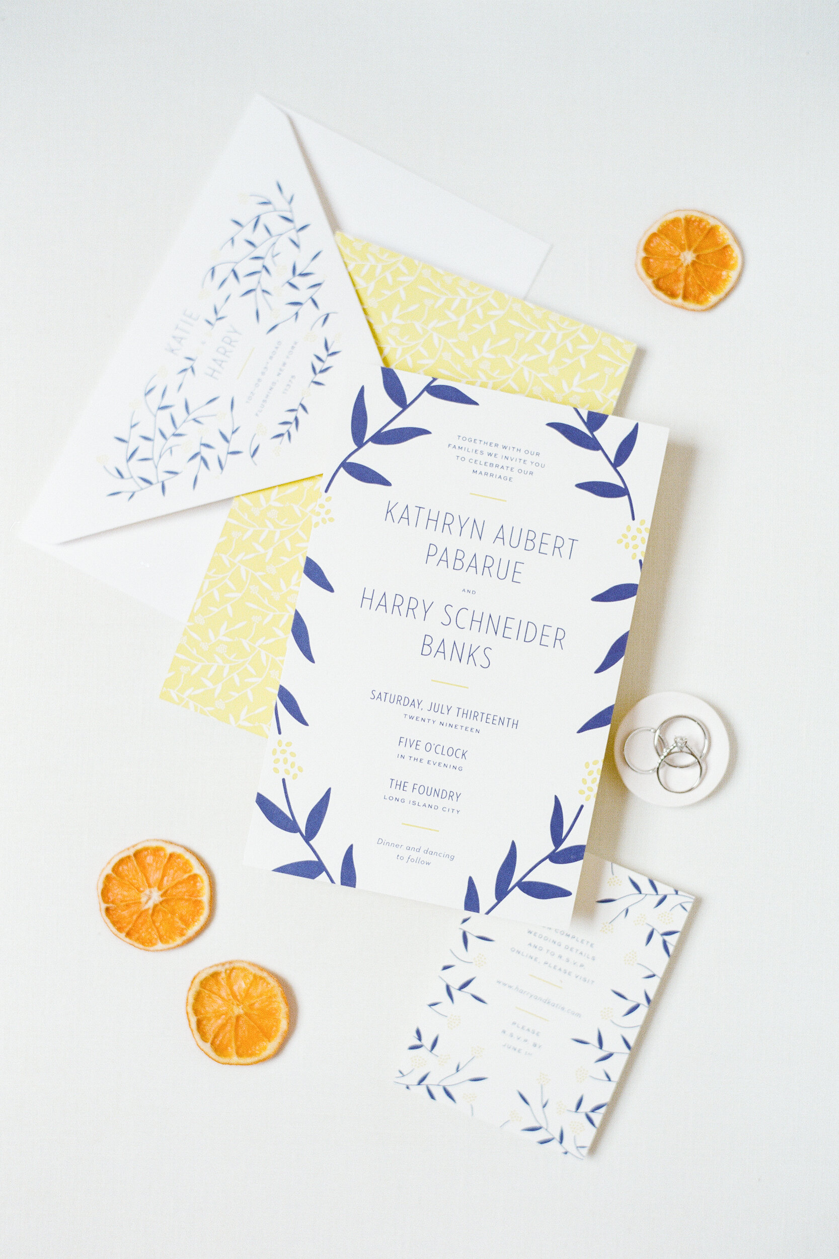 Yellow, Blue Fruit Inspired Wedding Invitations