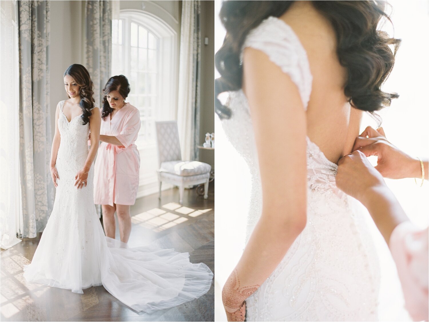 Bride getting in her wedding dress at The Park Chateau