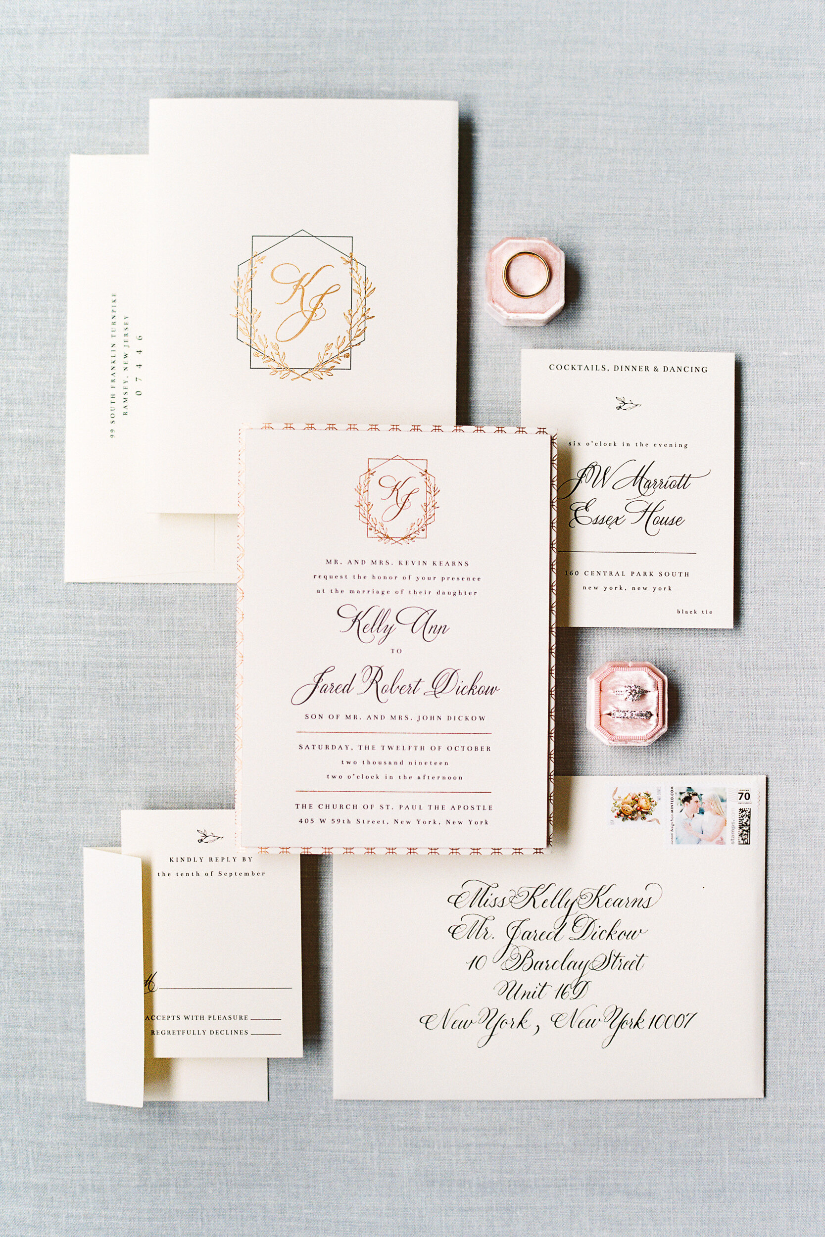 Ivory, Gold, and Pink Wedding Invitations