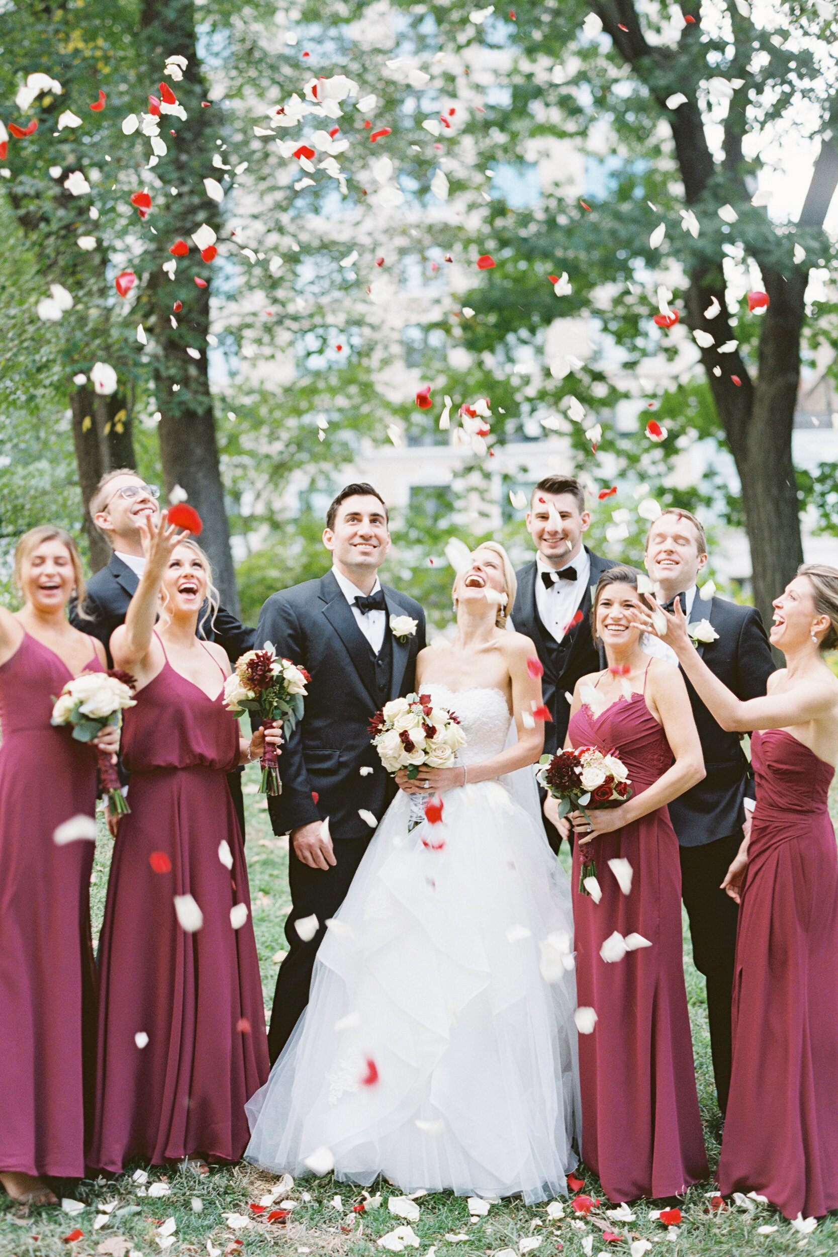 Bridal Party Rose Petal Toss in Central Park 