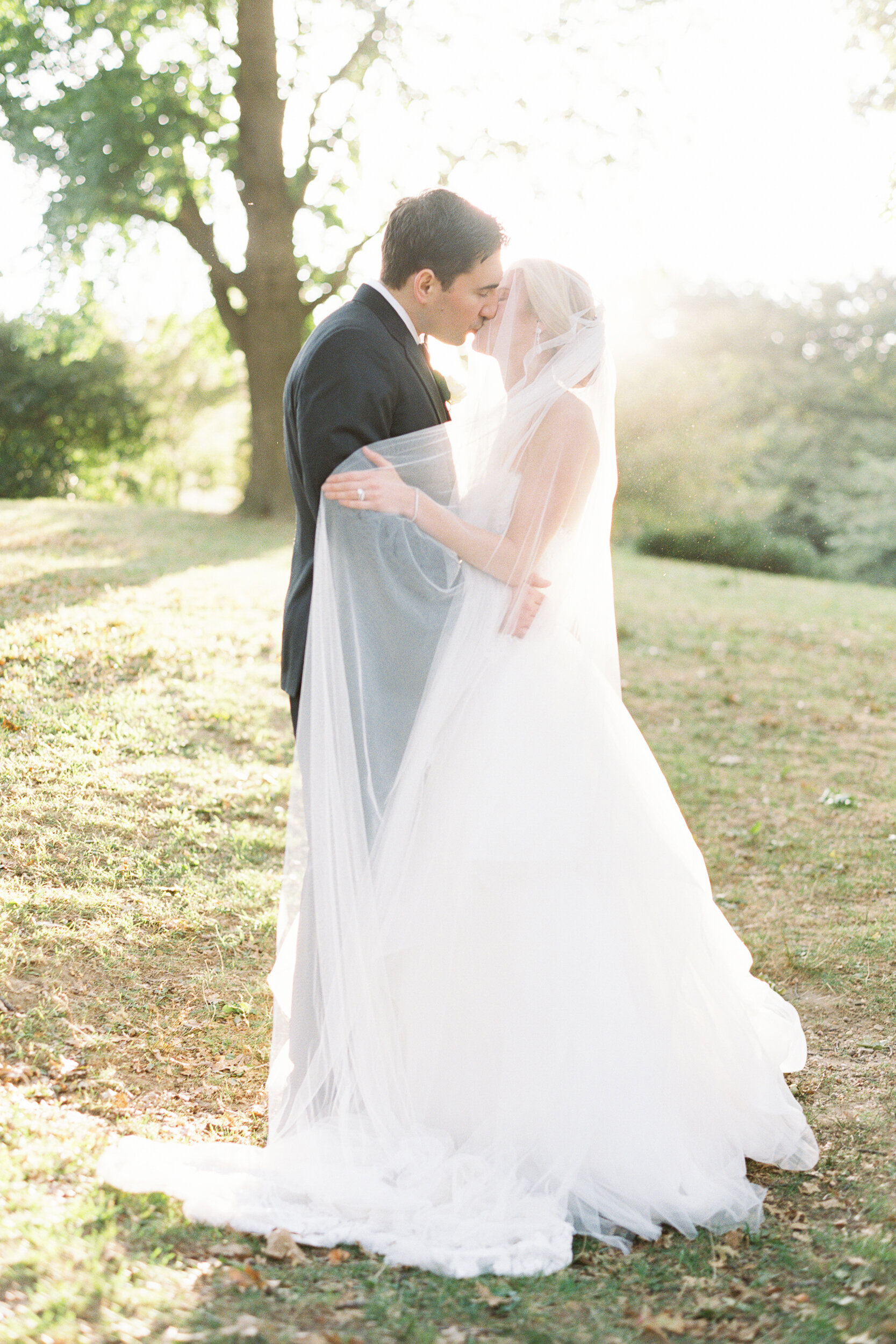 Golden Sunset Photos of Bride and Groom inside Central Park, NYC