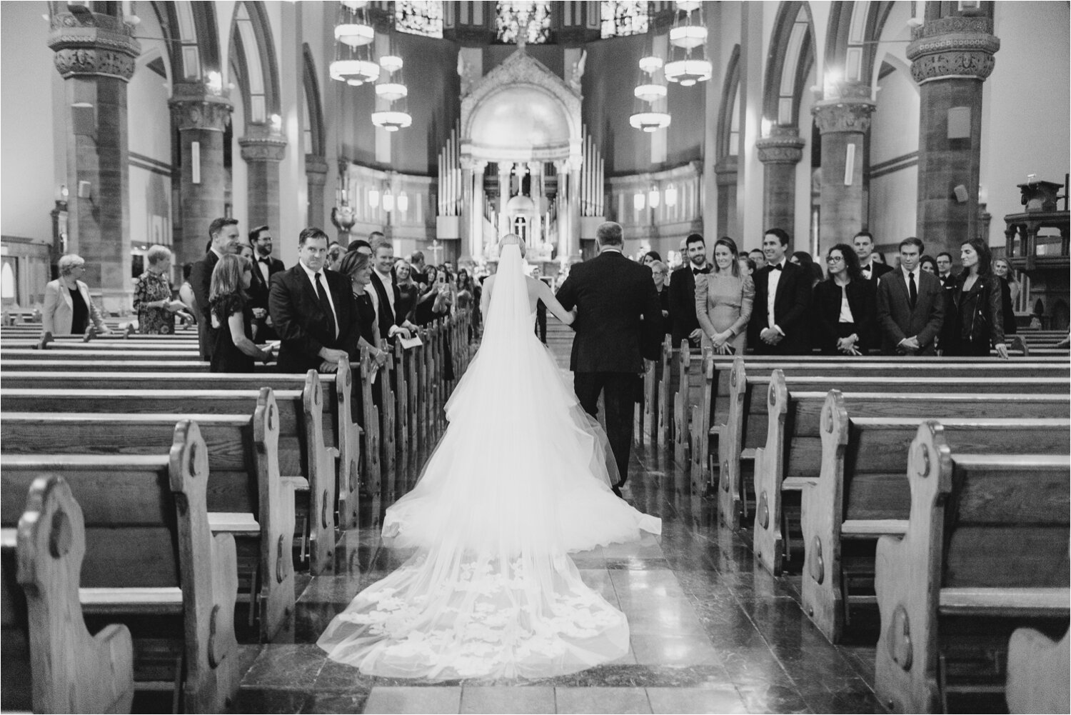 Father and Bride Walking Down Aisle at Church Ceremony