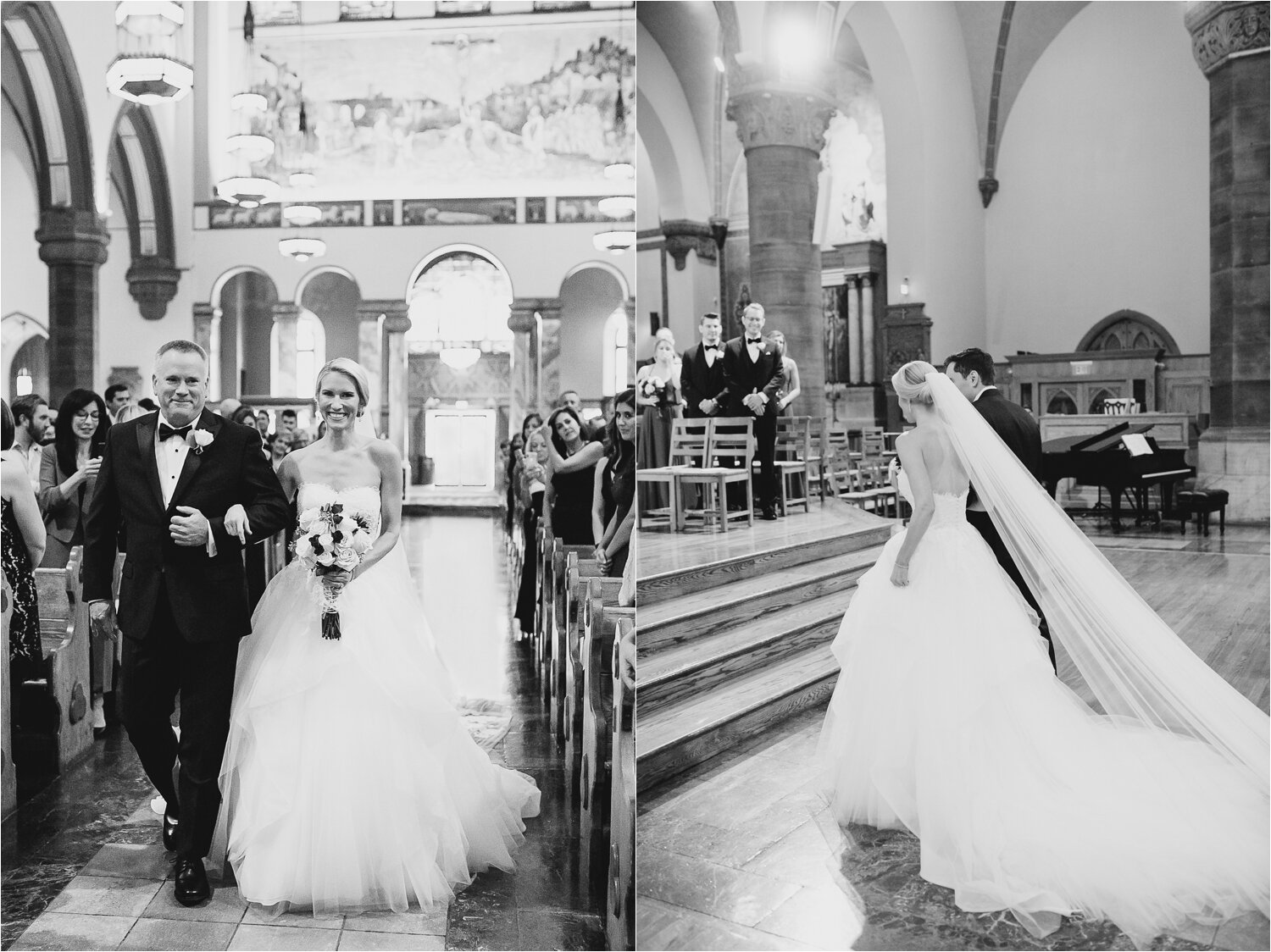 Father and Bride Walking Down Aisle at Church Ceremony