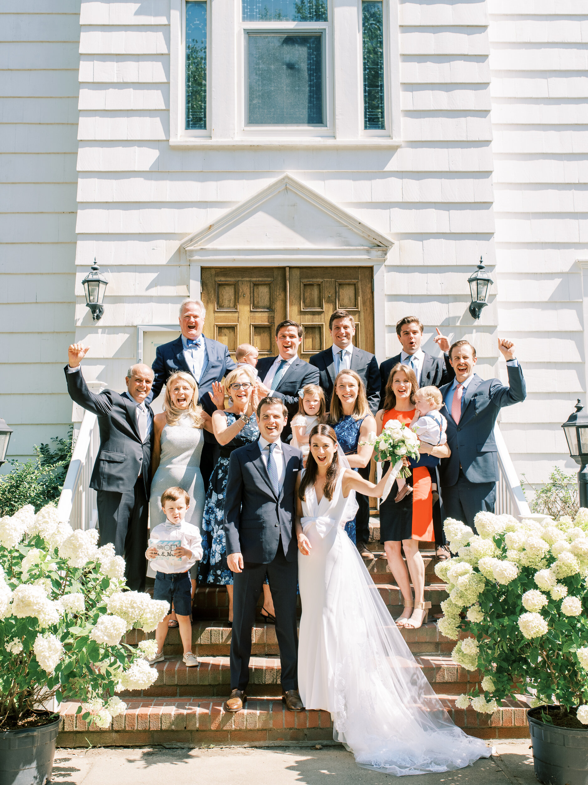 Family Celebrates the marriage of bride and groom in the Hamptons