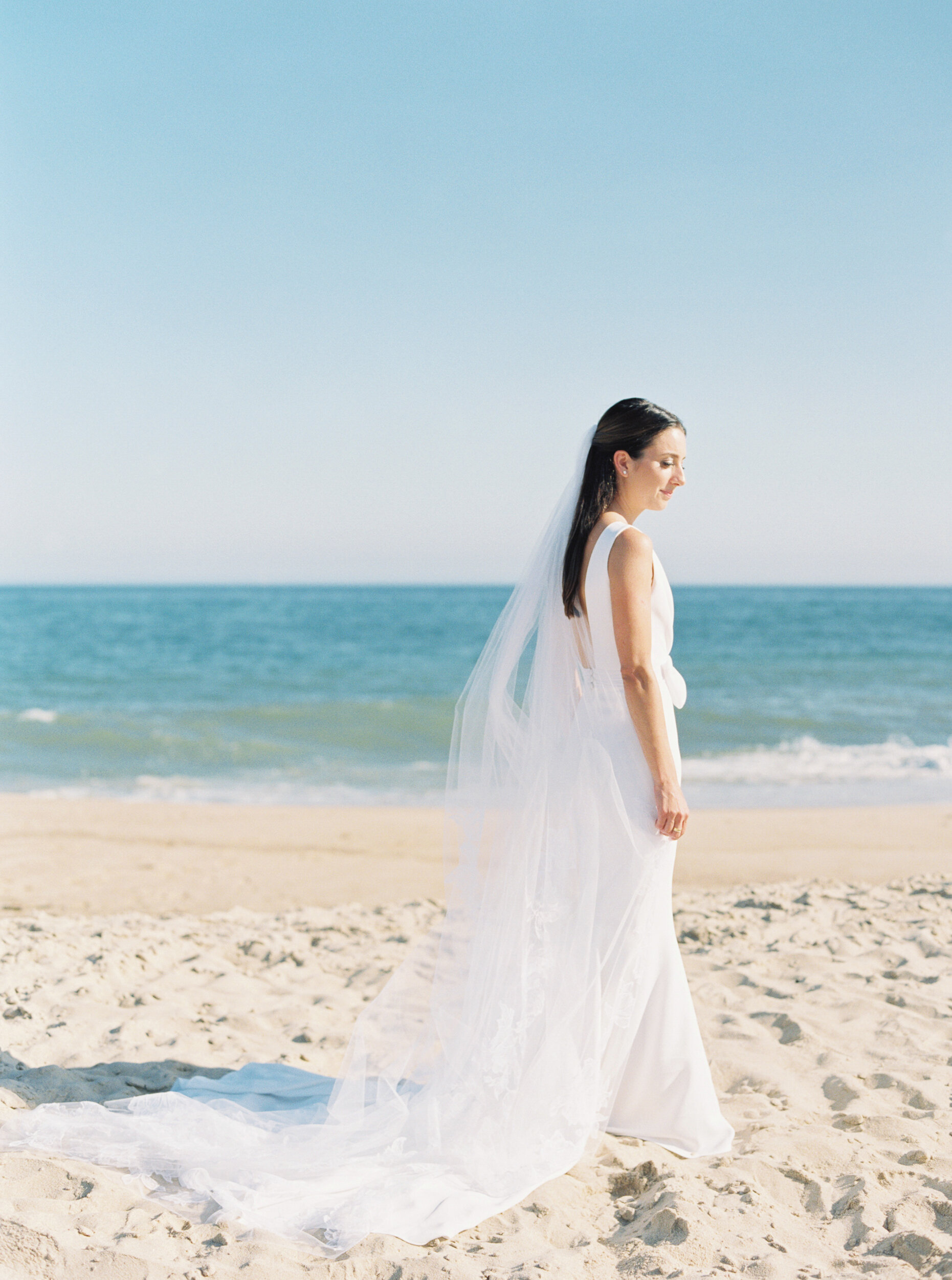 Bride Portrait on beach at Micro Wedding in the Hamptons 