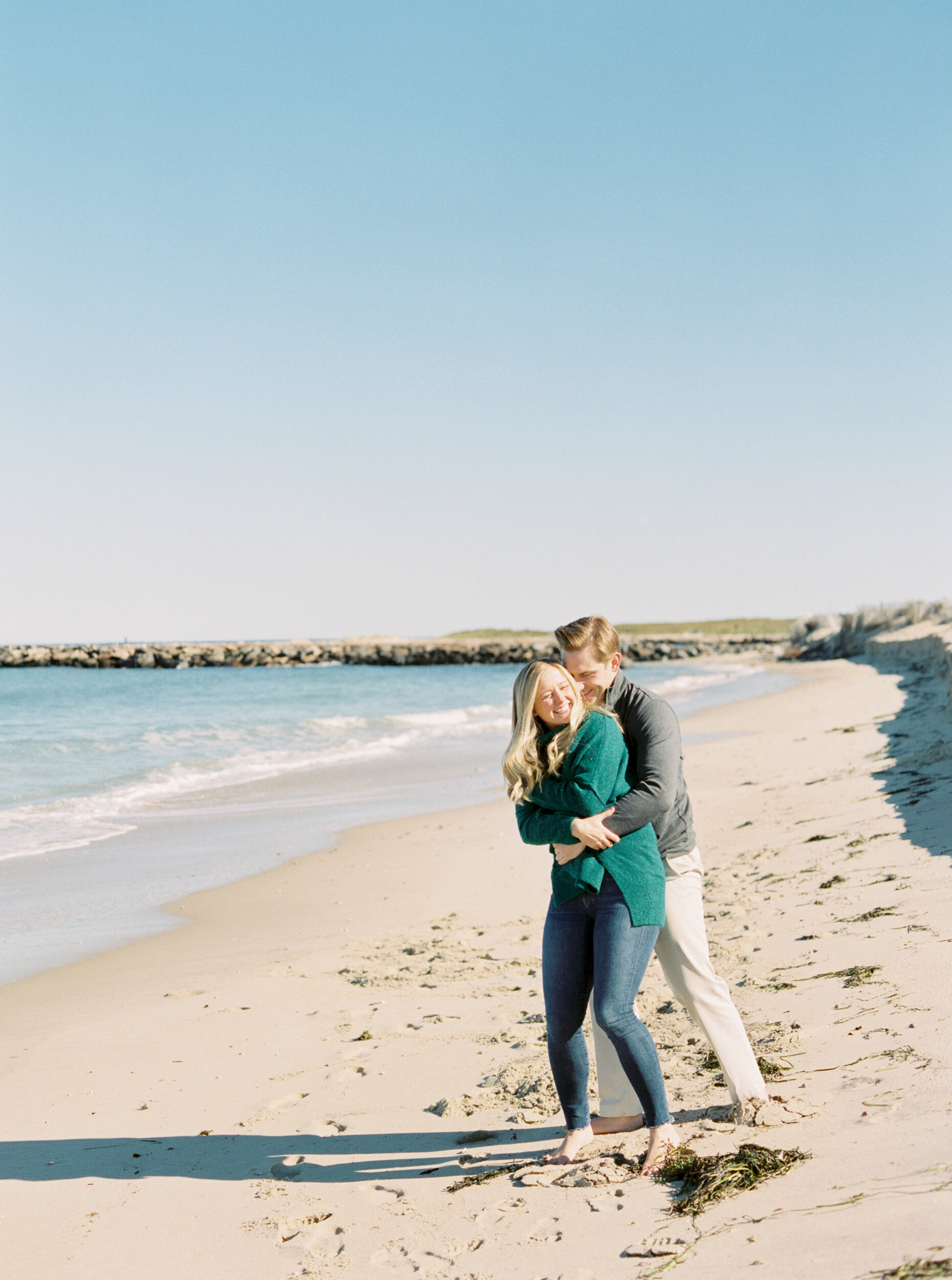 Engagement photos on beach in Montauk