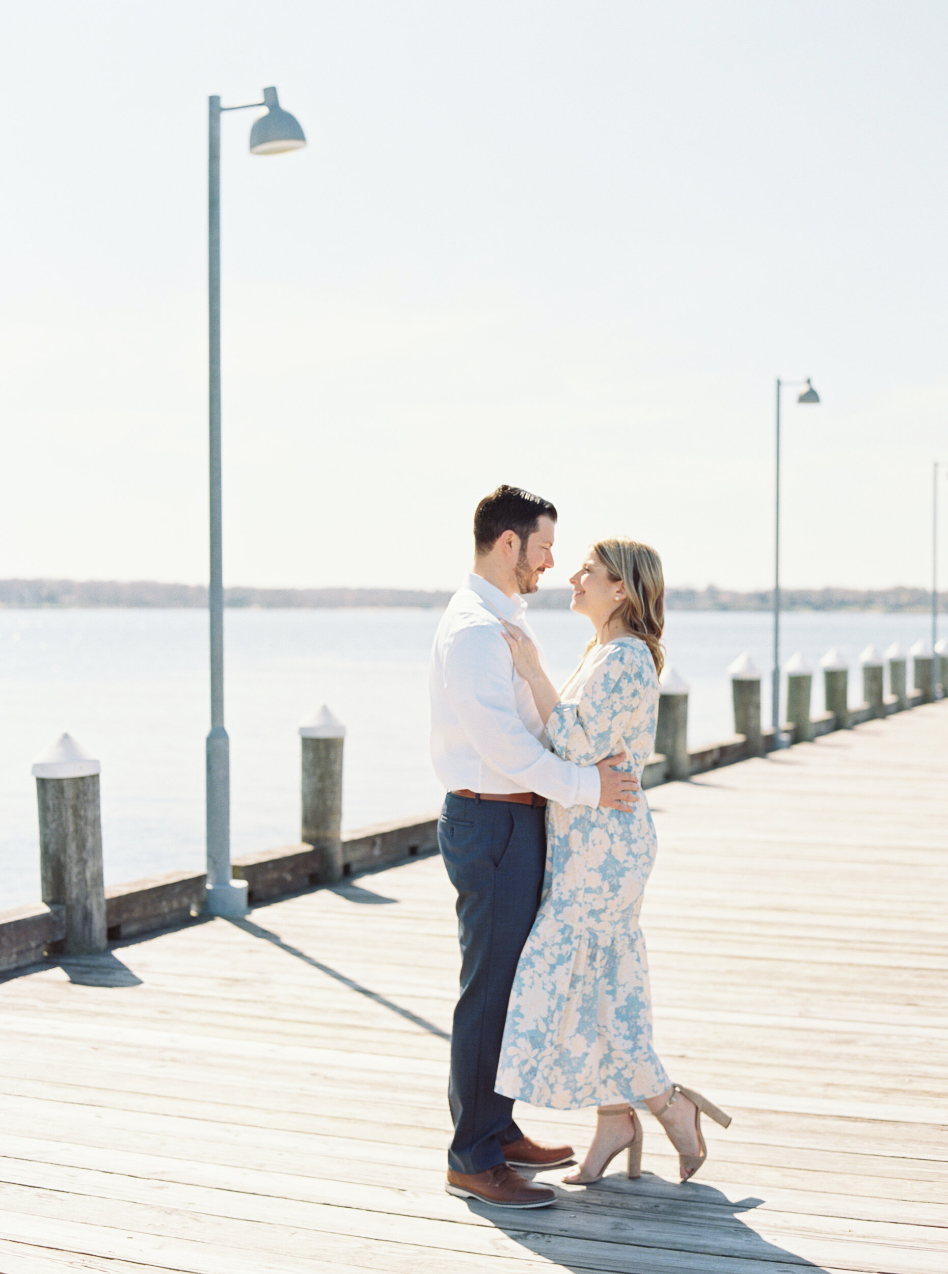 Engagement photos on pier in Greenport 