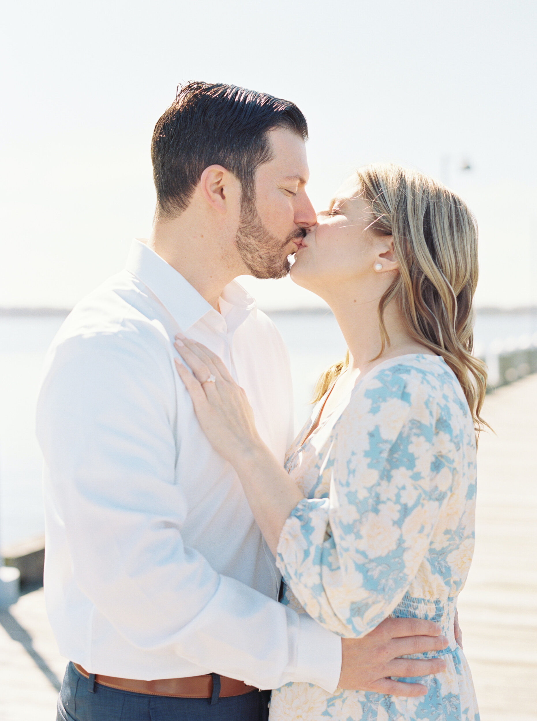 Couple kisses during engagement session in NY