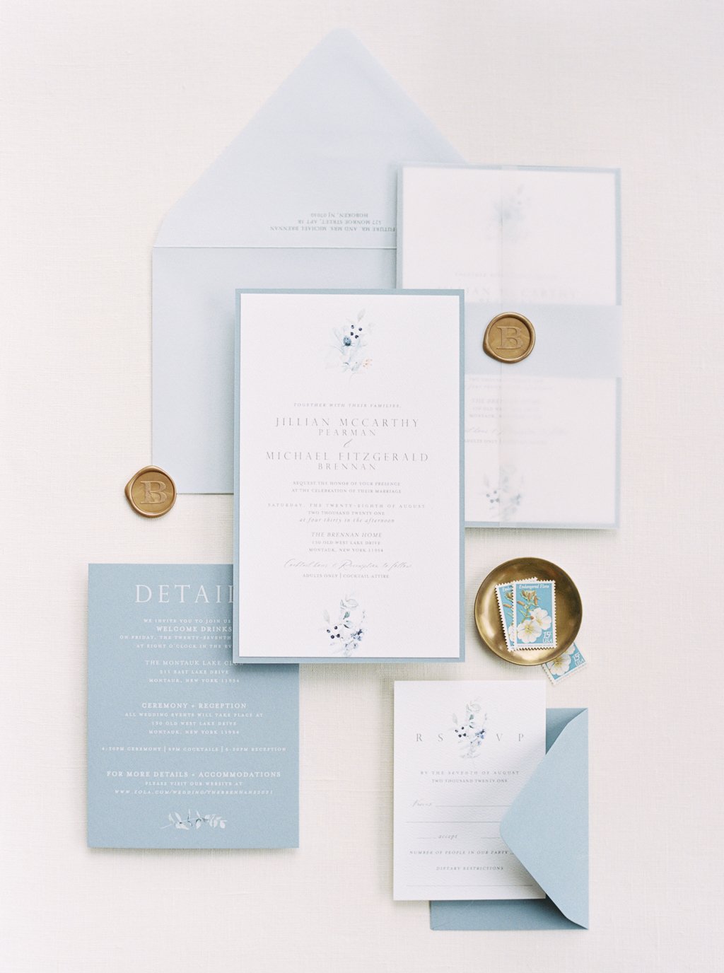 Blue and White Invitation Suite Flatlay