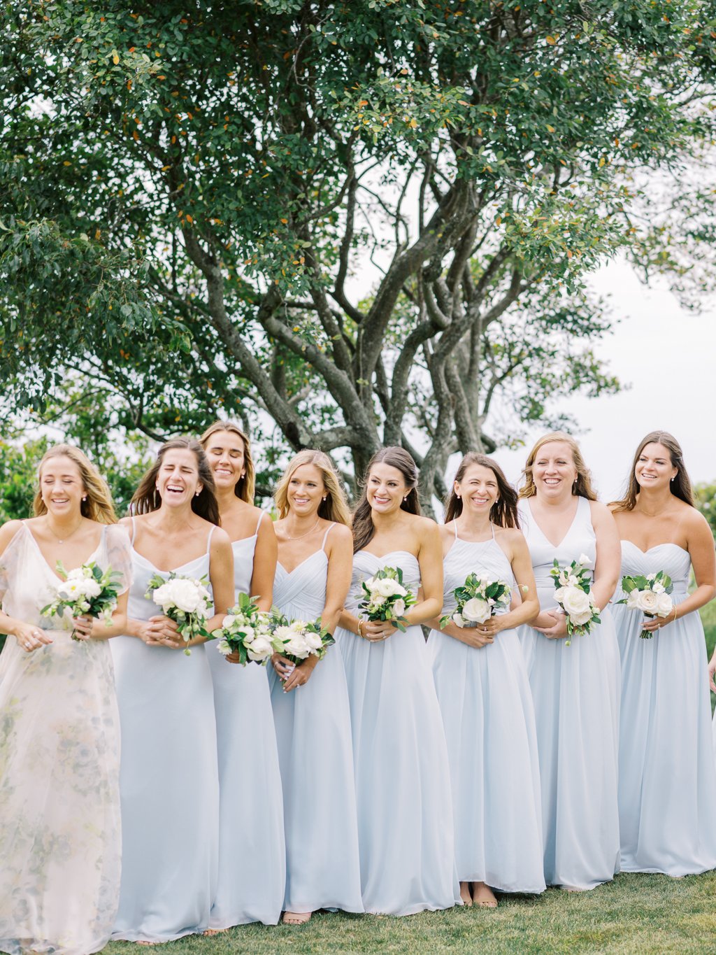 Bridesmaids Laughing During Wedding Ceremony in Montauk, NY