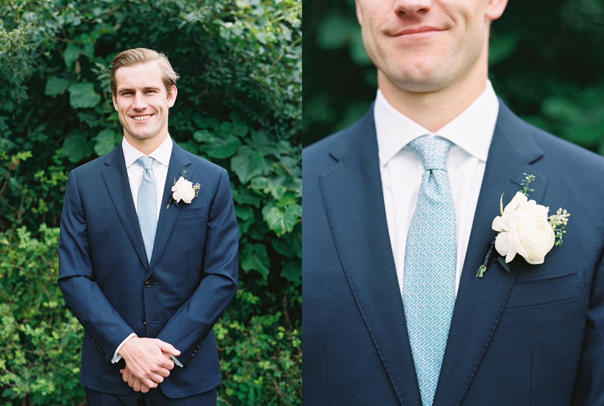 Groom Wearing Navy Suit Getting Ready Photos