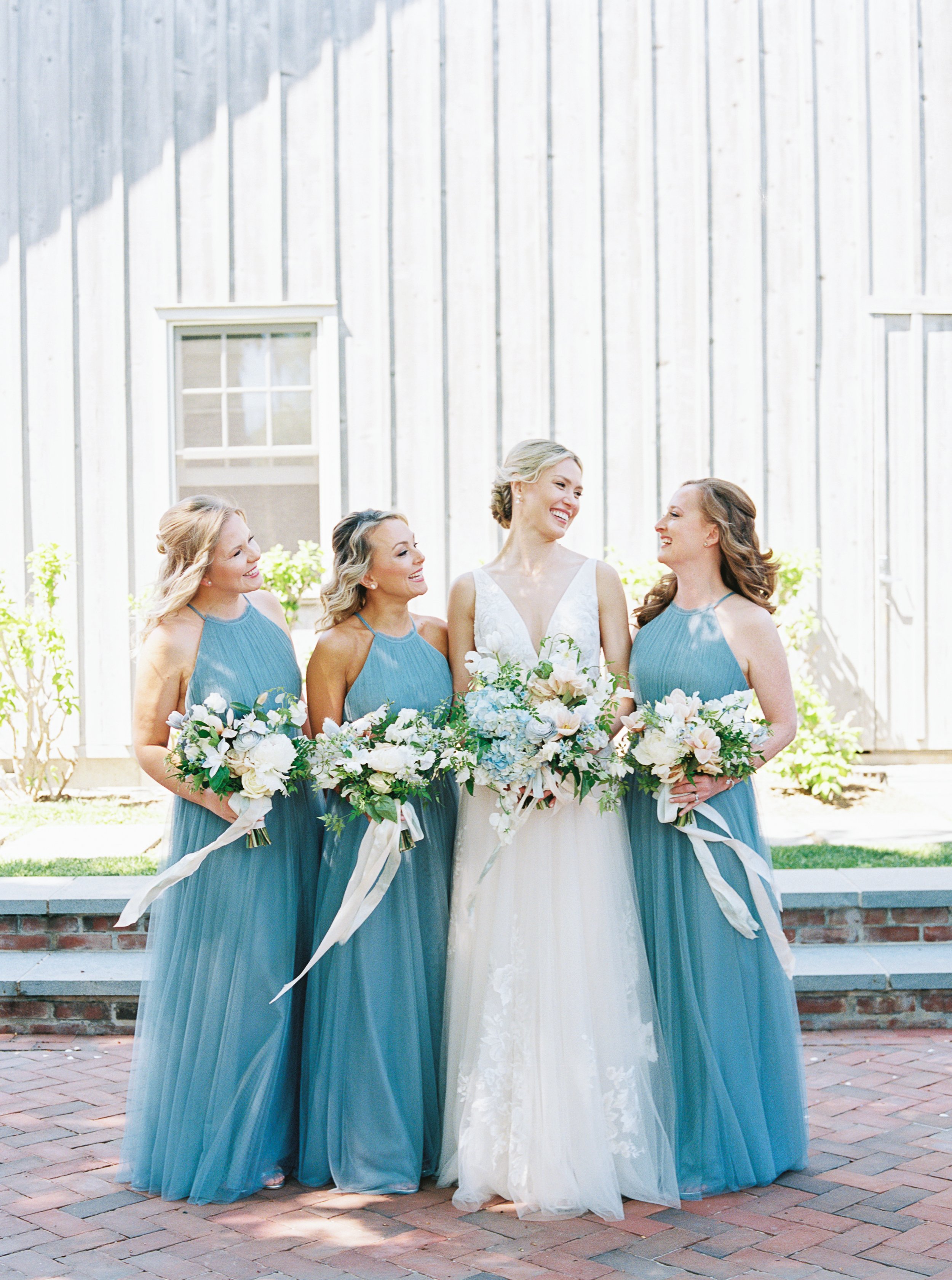 Blue and White Bridesmaids Dresses in The Hamptons, NY