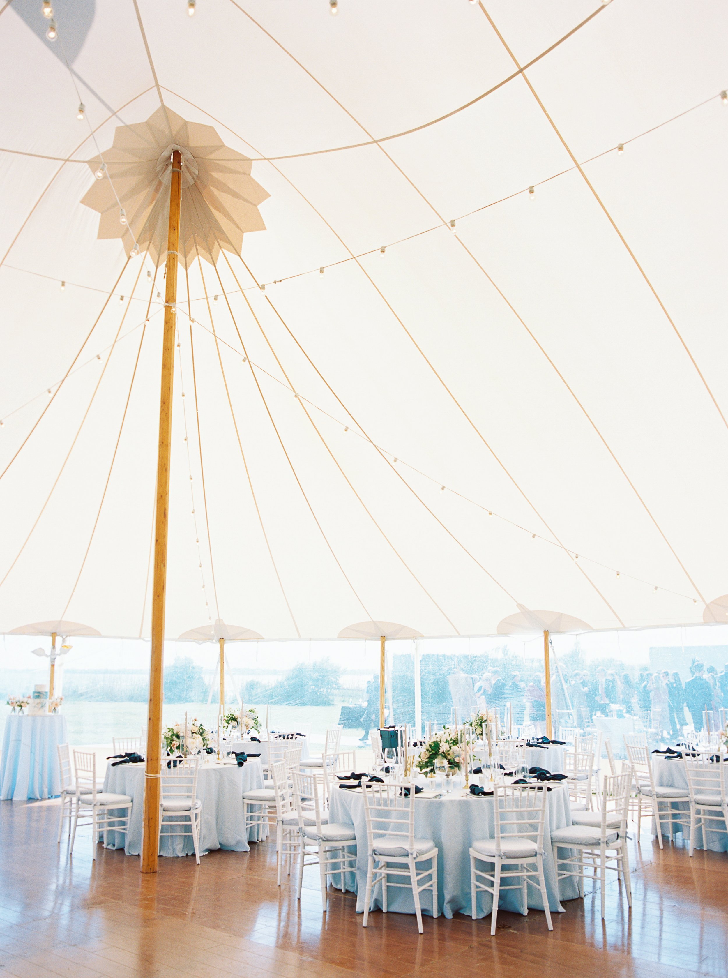 Blue and White Reception Photos in Sailcloth Tent