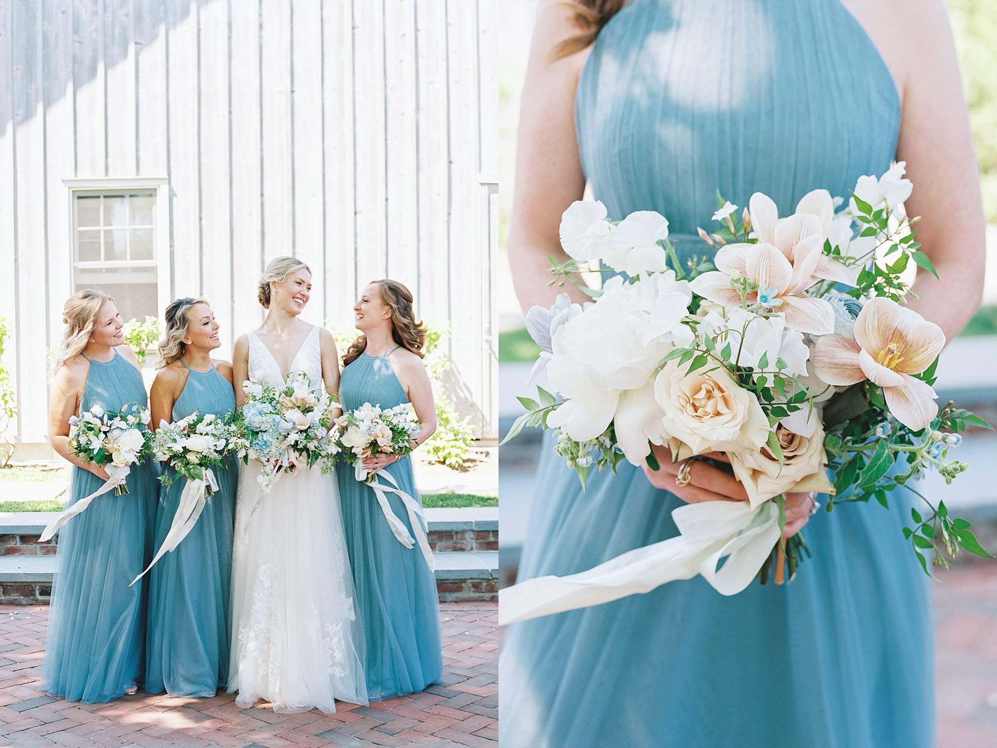 Blue and White Bridesmaids at Topping Rose House in Bridgehampton, NY