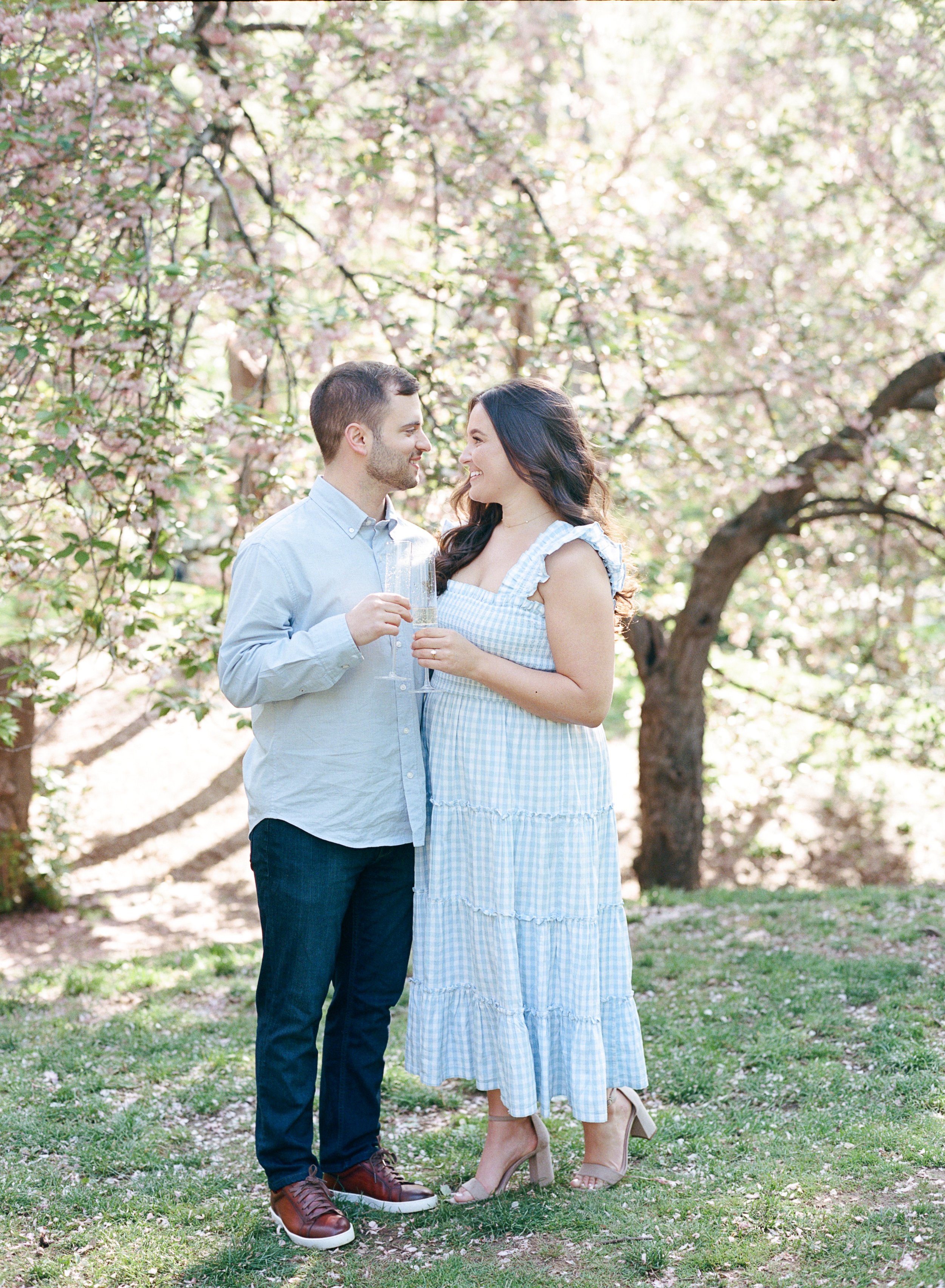 Central Park Cherry Blossom Engagement Photos