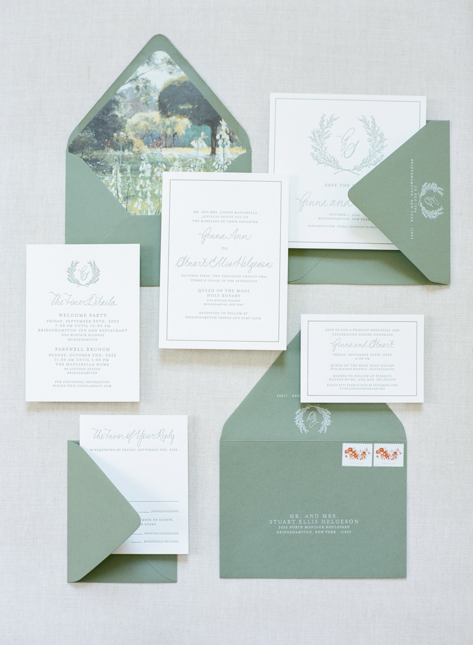 Green and White Invitation Suite