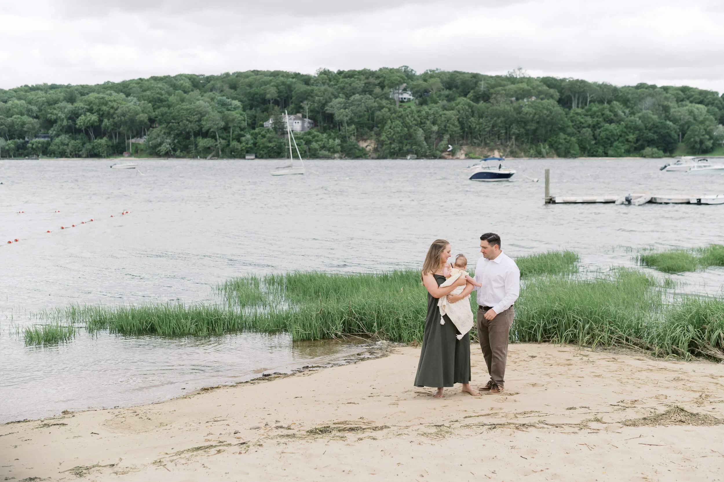 Wide Shot of Family Photography on Beach in Cold Spring Harbor