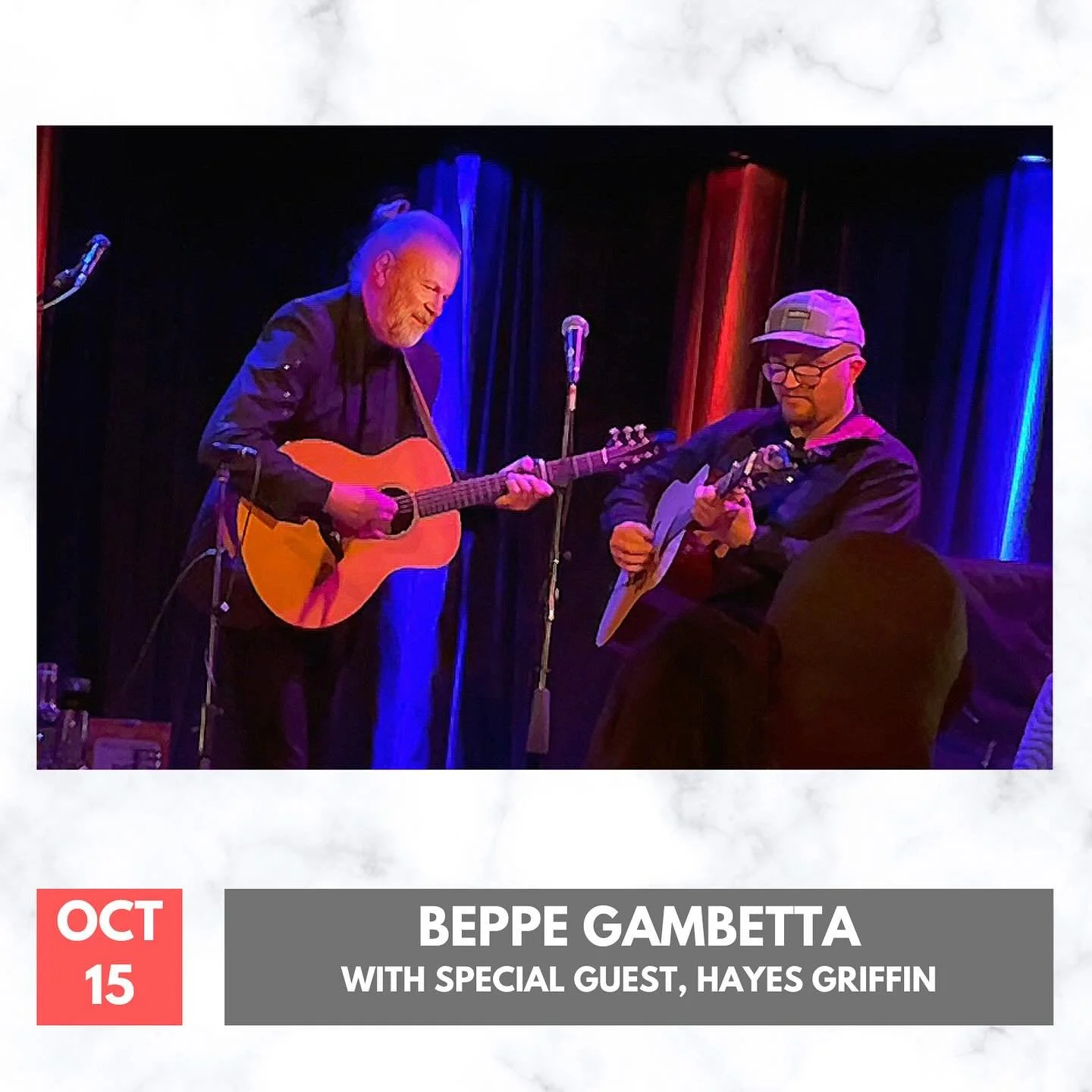October &amp; November at 1900 ✨

10/15 &bull; Italian guitarist Beppe Gambetta returns with his signature blend of virtuosic flatpicking and cross-cultural roots music, joined by the talented Hayes Griffin. It&rsquo;s always a treat when Beppe is in