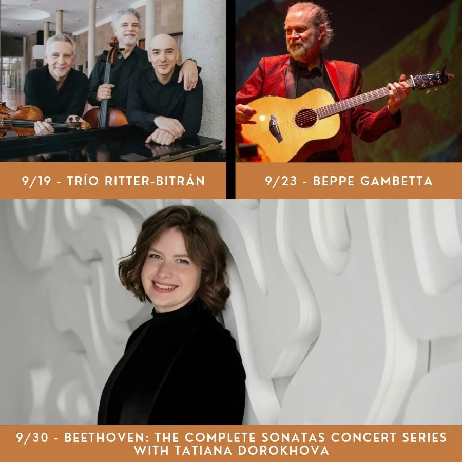 September at 1900!

We&rsquo;re really excited to kick off our new concert season with three very cool and unique performances!

9/19 | Trio Ritter-Bitr&aacute;n ✨

Aron Bitran, violin; &Aacute;lvaro Bitran, cello; Rodolfo Ritter, piano - three renow