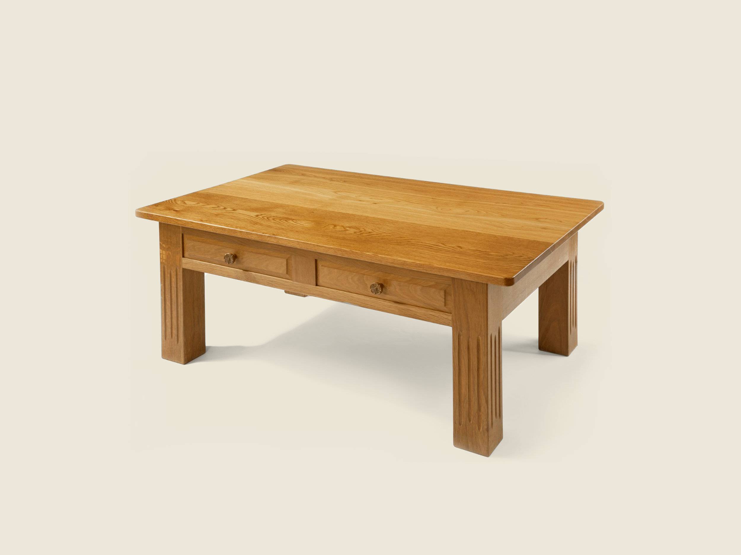 BF1010 Solid Oak Rectangular Coffee Table with 2 drawers 