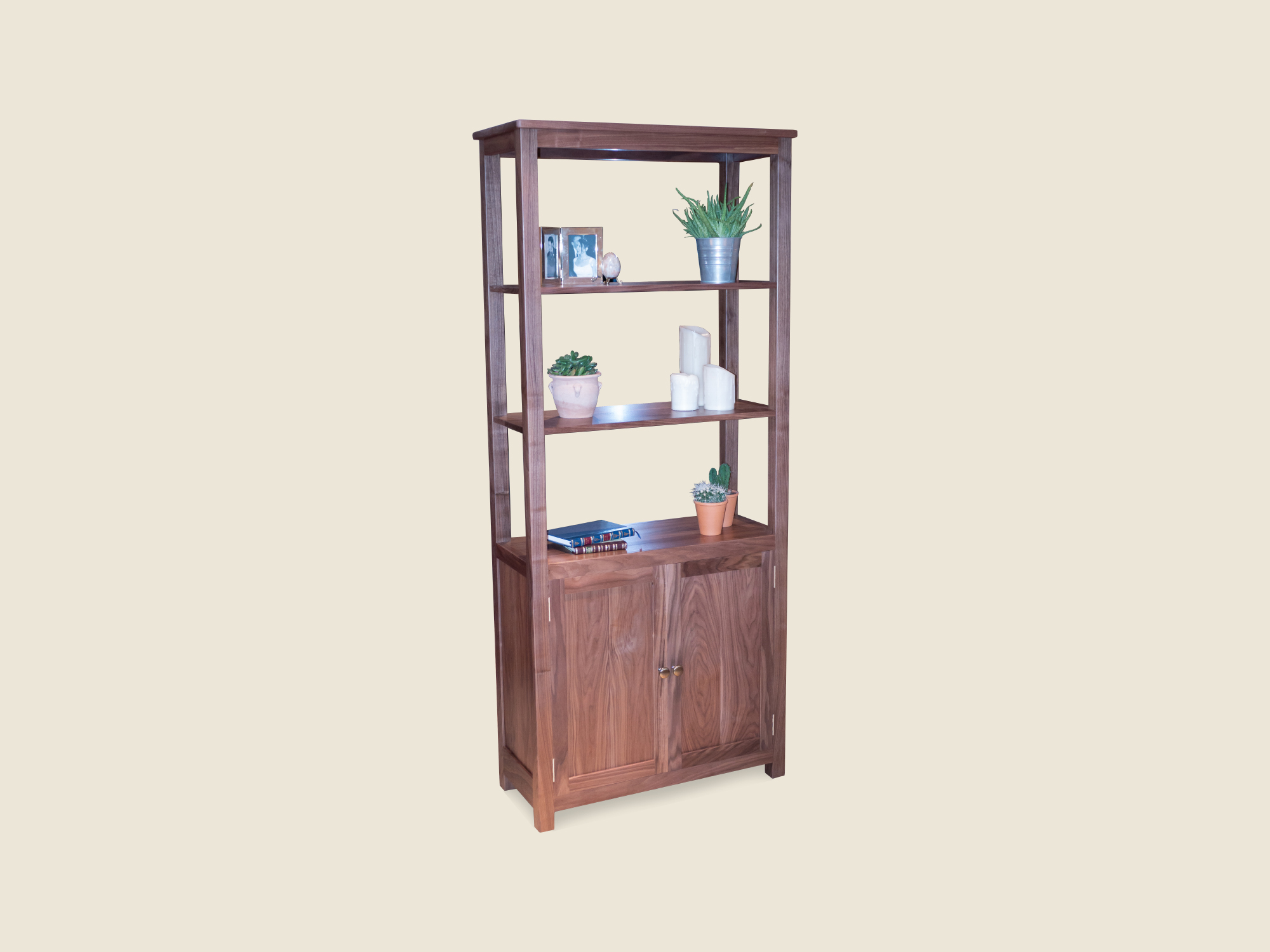 BF611 Walnut Cabinet with open book shelves