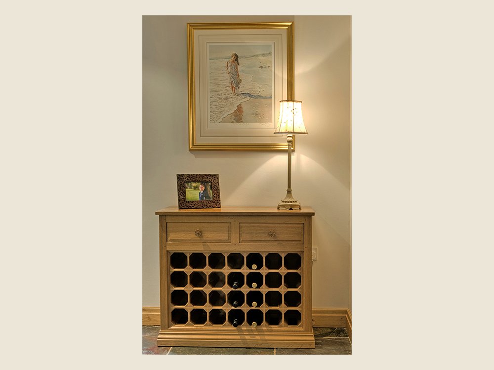 BF606 Solid Oak Wine Cabinet with 2 Drawers