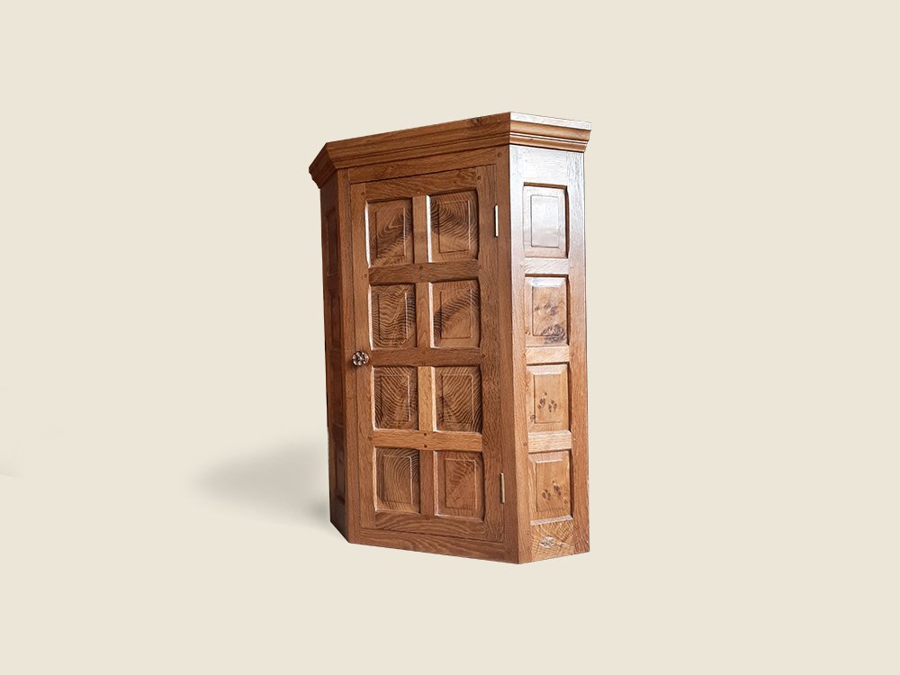 BF508 Burr Oak Wall Mounted Corner Cabinet