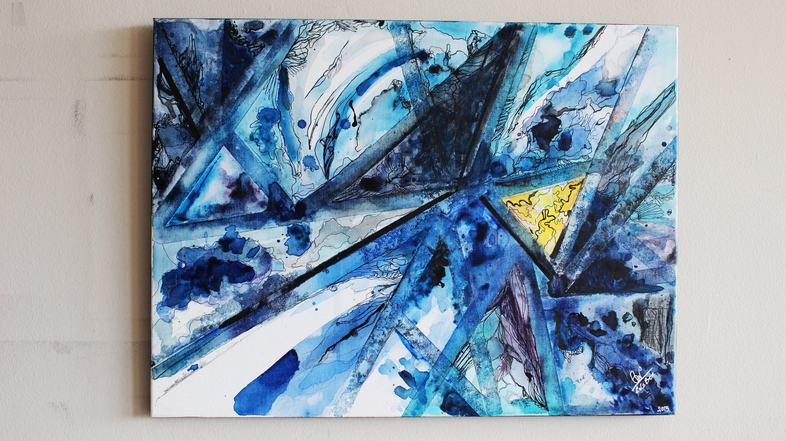 LIGHT original acrylic & ink on painting size : 24 x 18 inches Canvas : is mounted on a wood stretcher frame