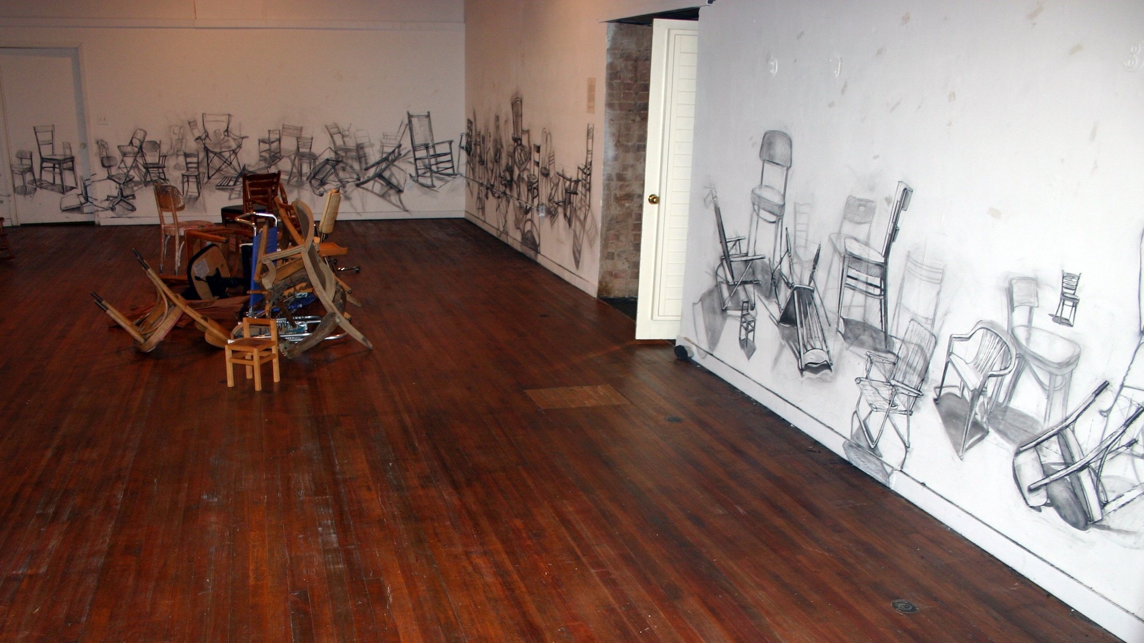 Still, 60+ft, charcoal on wall, Emerge Gallery, Greenville, NC