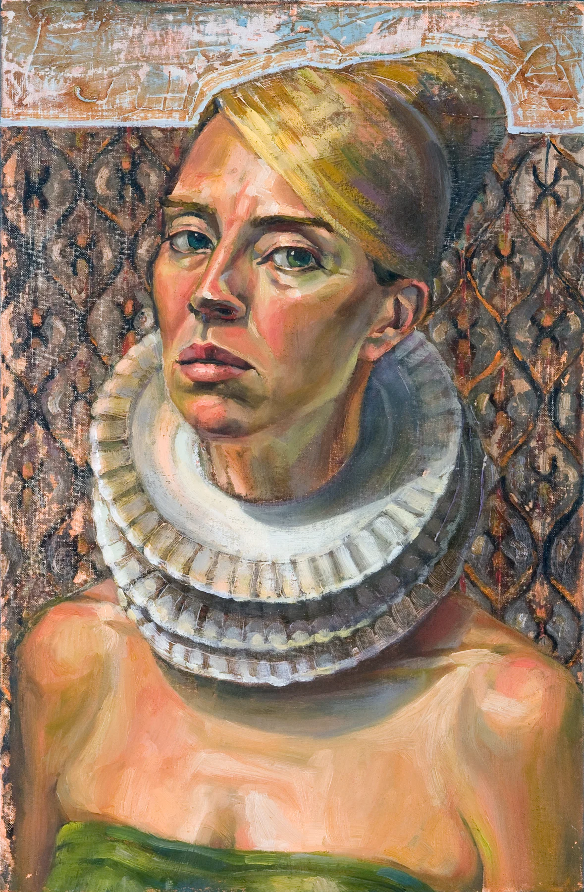 Amy Freeman, Paper Plate Queen II, 2011, oil and acrylic on canvas mounted to panel, 24x16.jpg