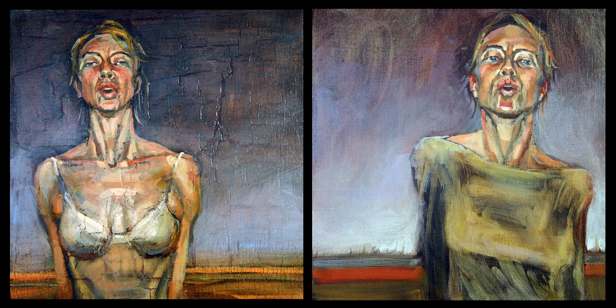 Breathe I + II, diptych, oil on canvas, 10 x 10" each