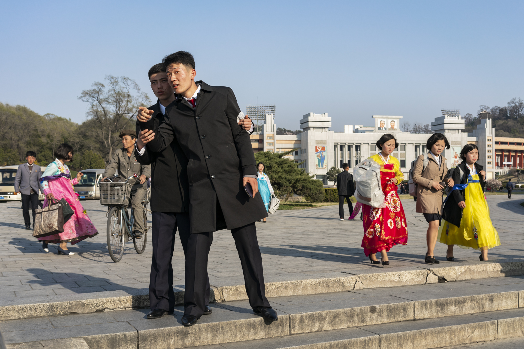  A street scene near the Kim Il Sung Stadium in Moran Hill, Pyongyang. 