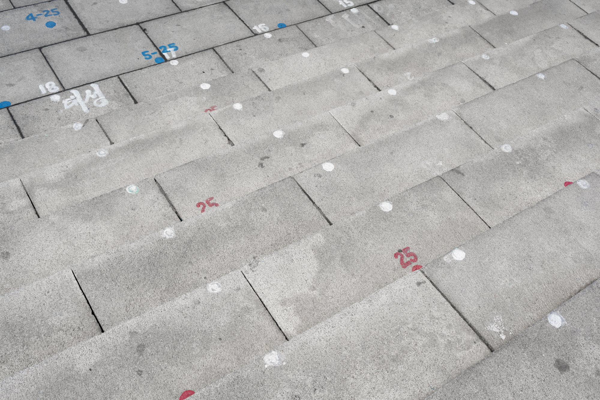  Markings on the floor of Kim II sung Square are used to guide positioning of parades and synchronised displays. 