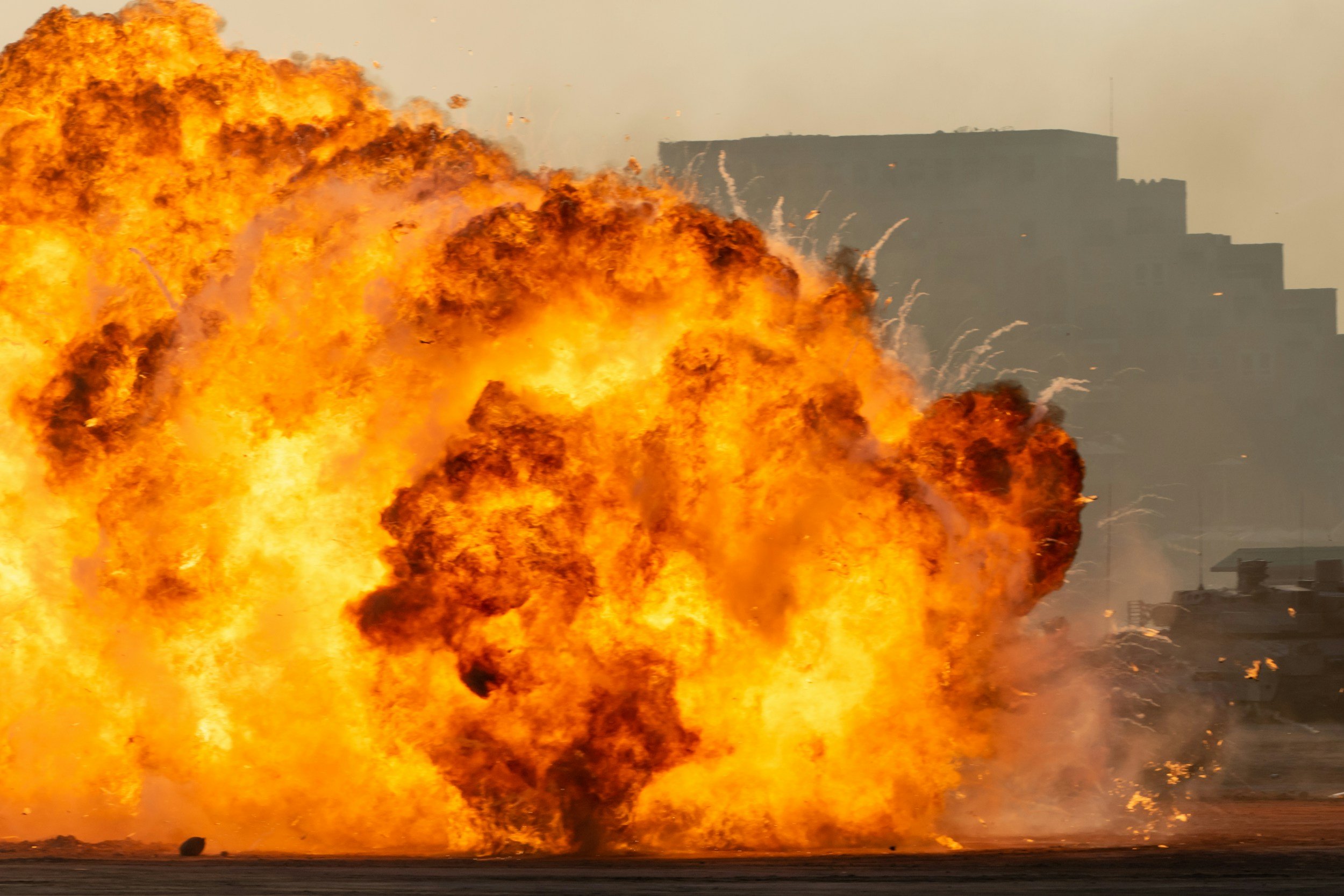 Explosion with clouds of smoke and fire