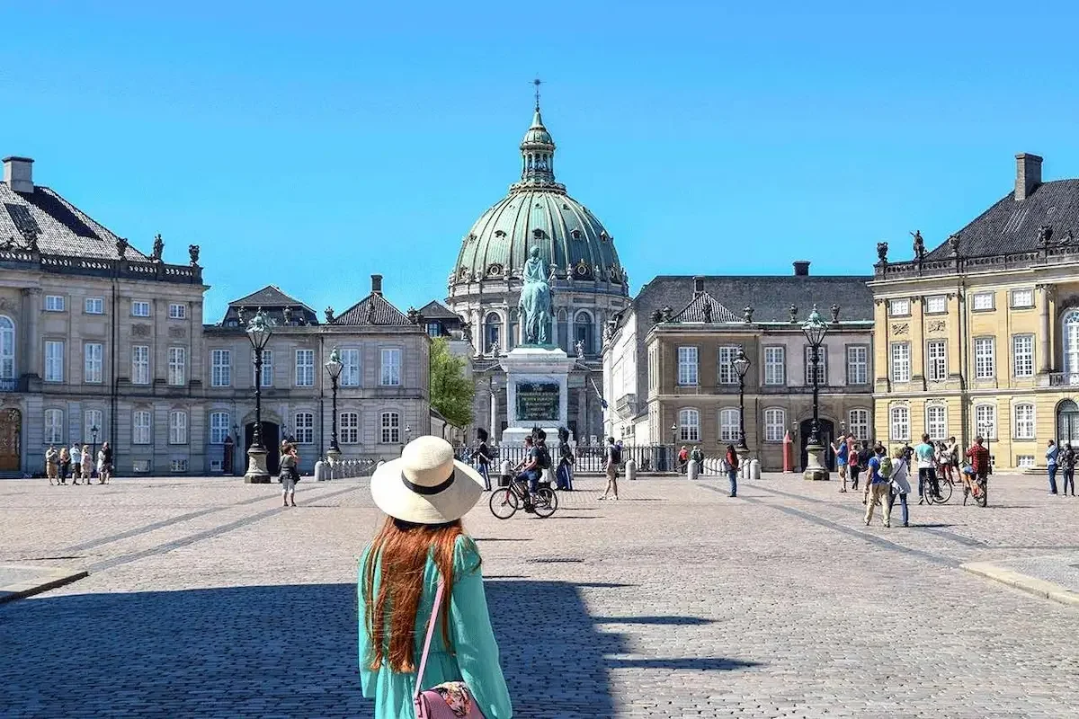 Amber in front of Amalienborg Palace square in central Copenhagen