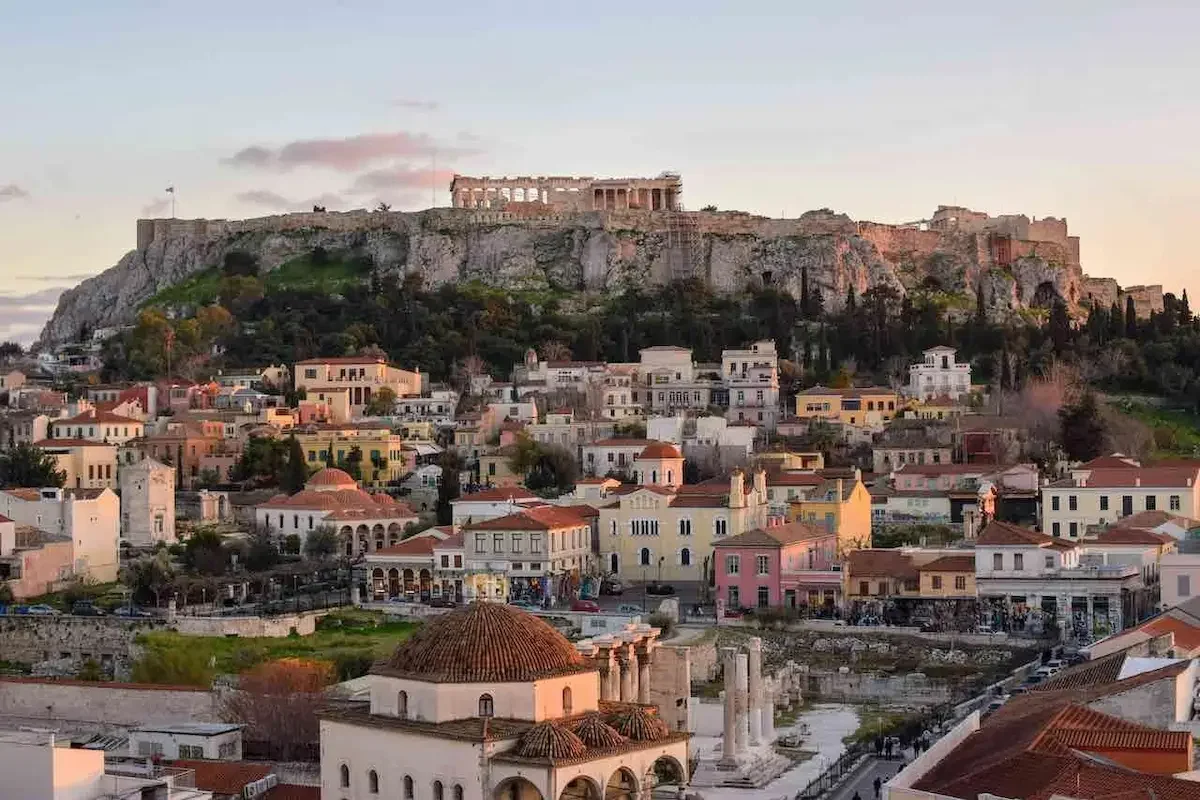 Sunset view over the Acropolis from A for Athens rooftop bar